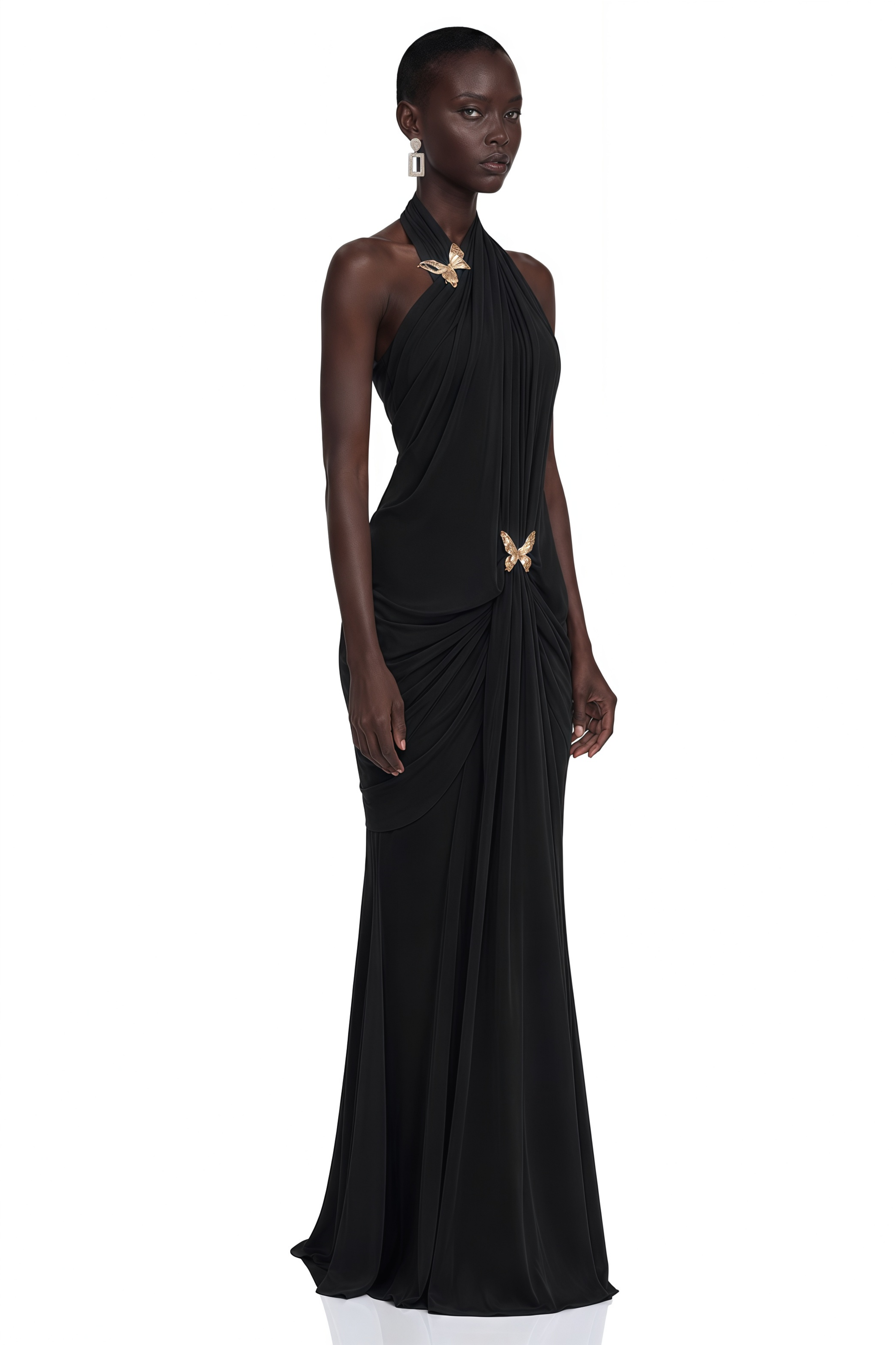 Nerina Black Draped Halterneck Maxi Dress