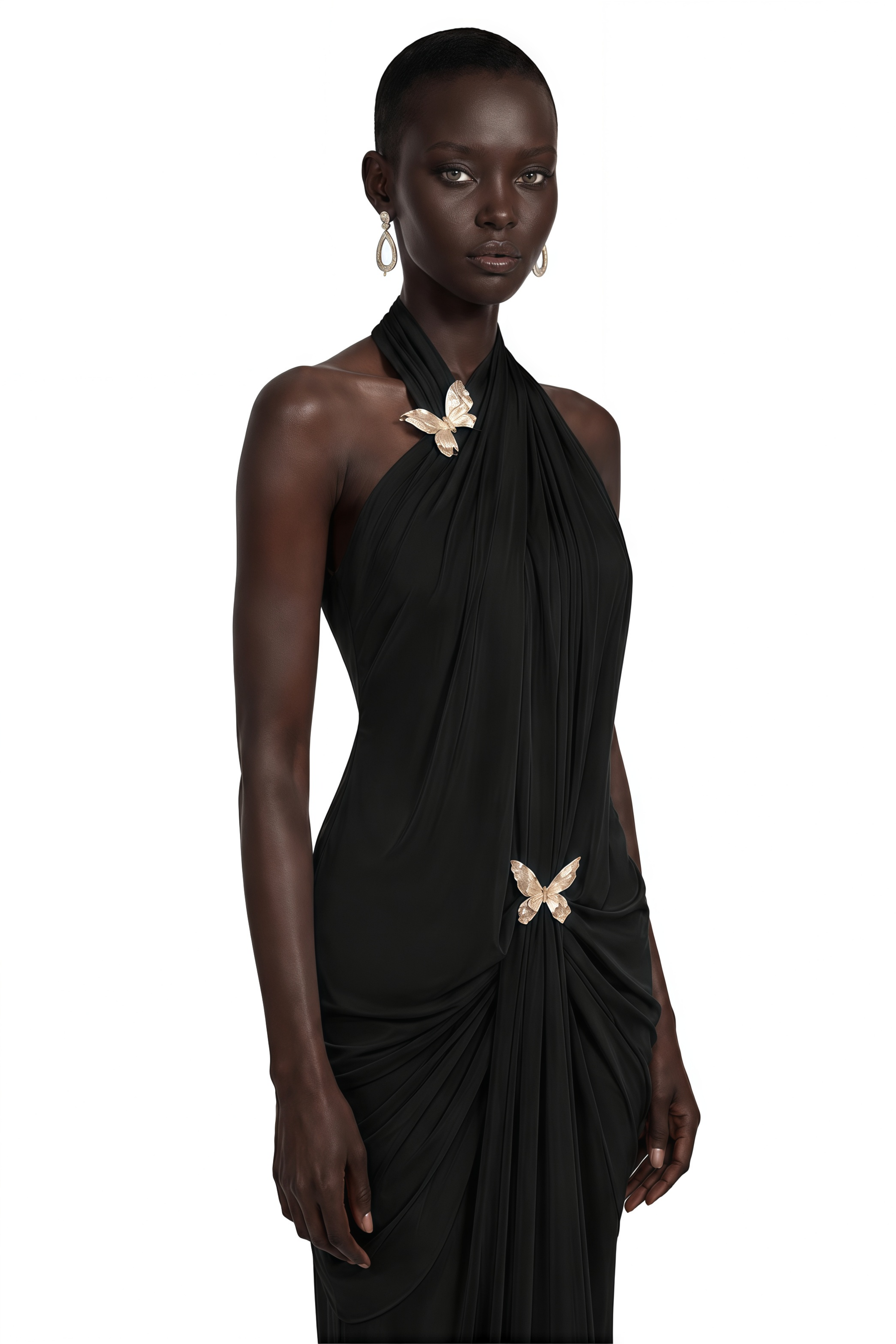 Nerina Black Draped Halterneck Maxi Dress