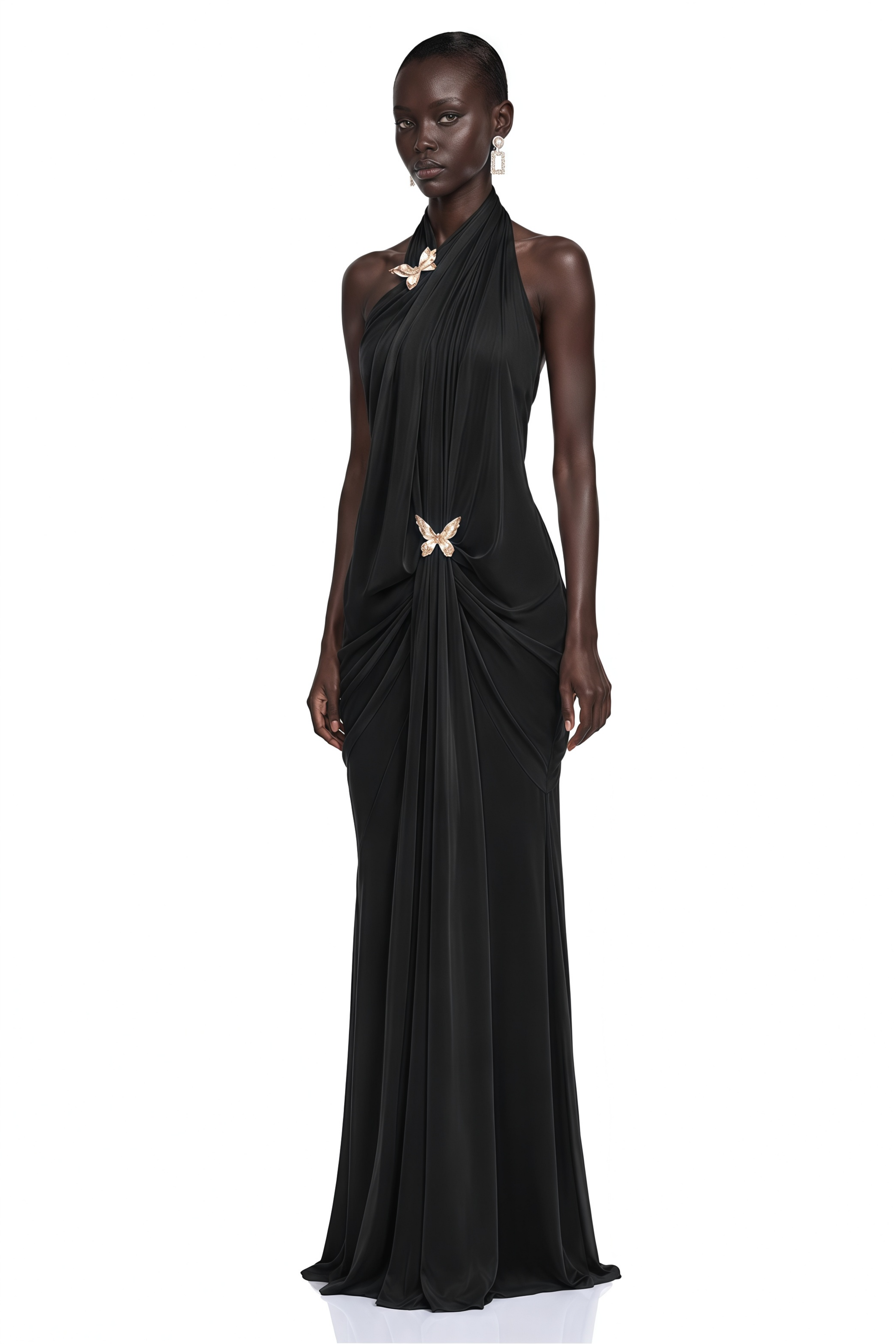 Nerina Black Draped Halterneck Maxi Dress