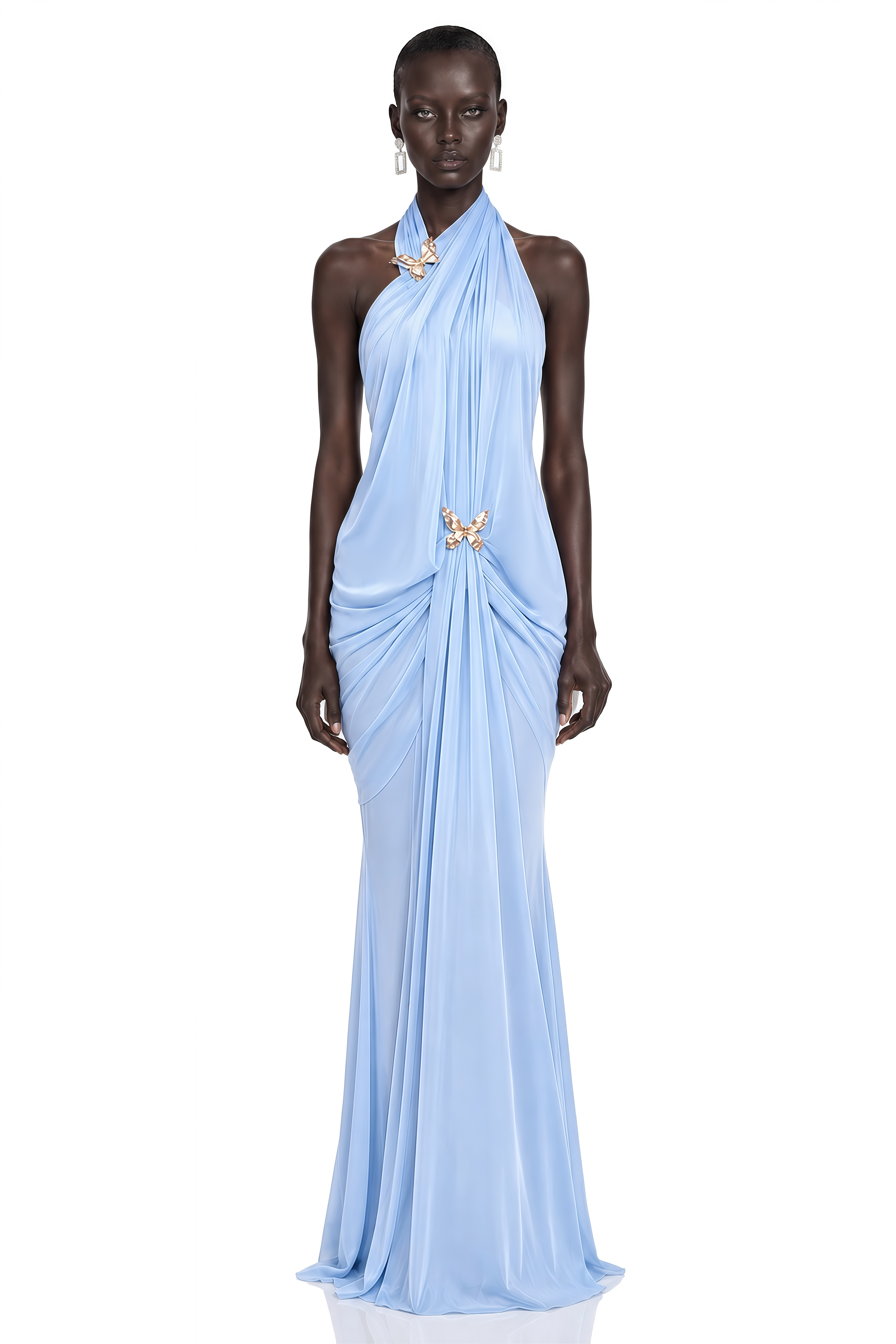 Nerina Blue Draped Halterneck Maxi Dress