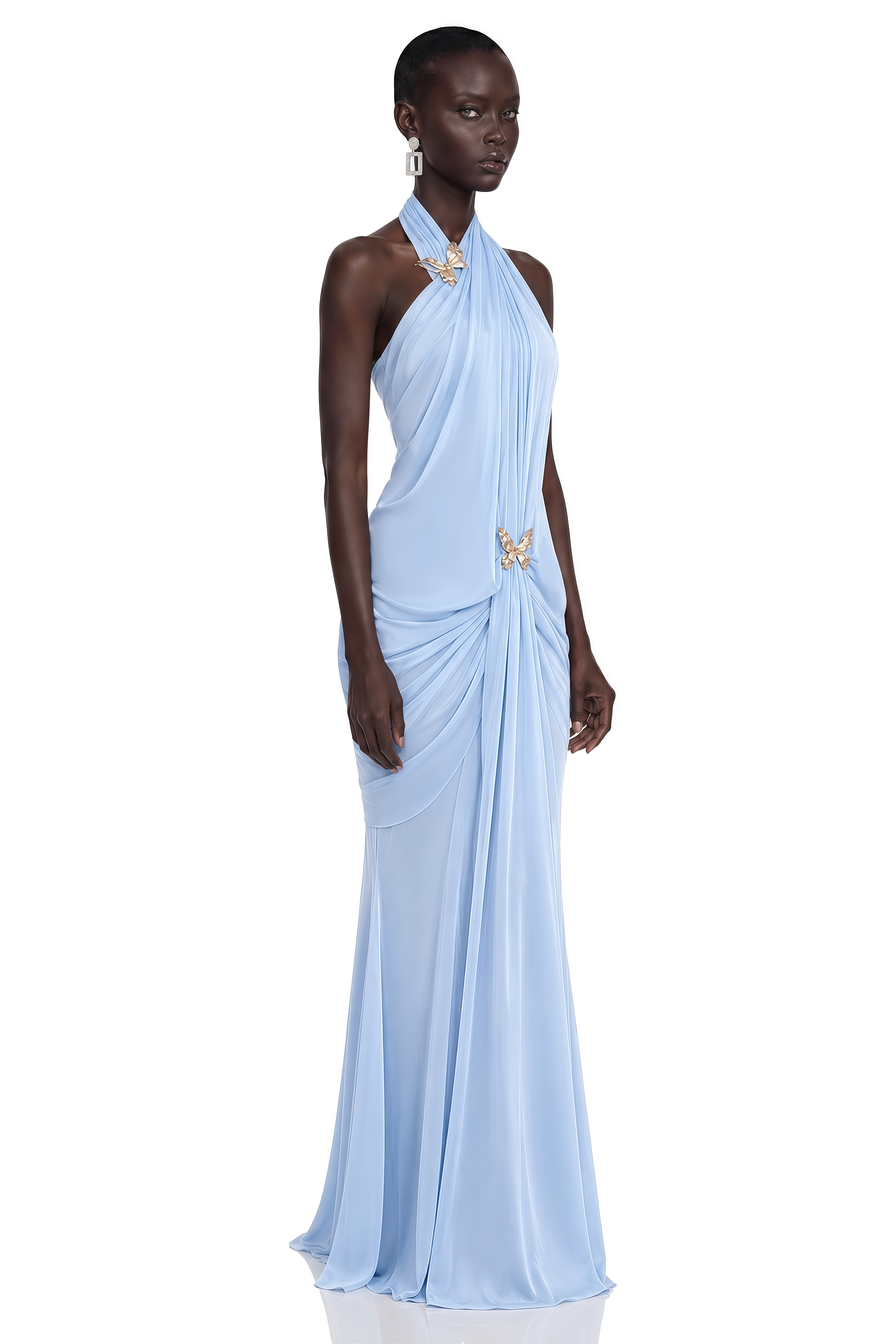 Nerina Blue Draped Halterneck Maxi Dress