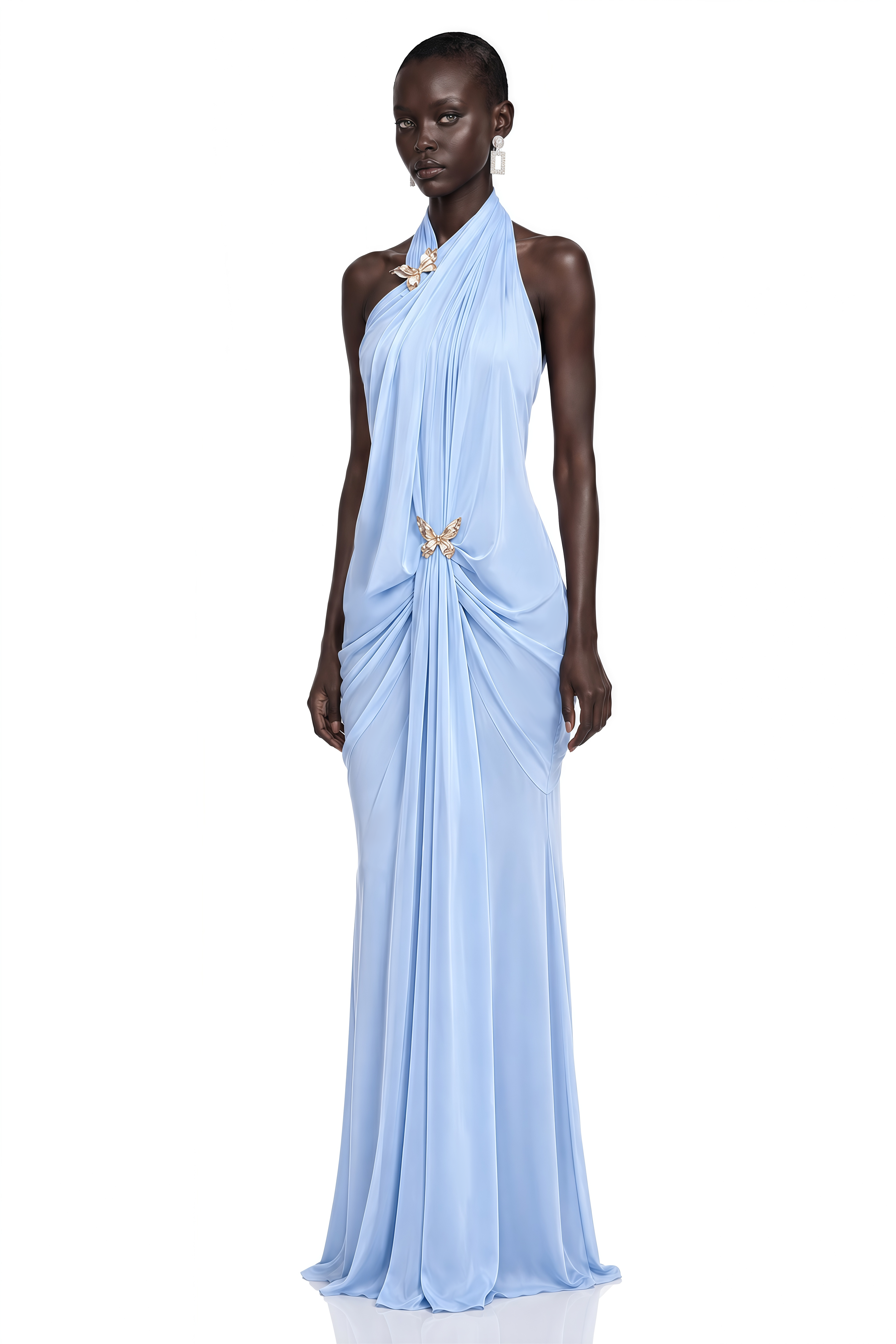 Nerina Blue Draped Halterneck Maxi Dress