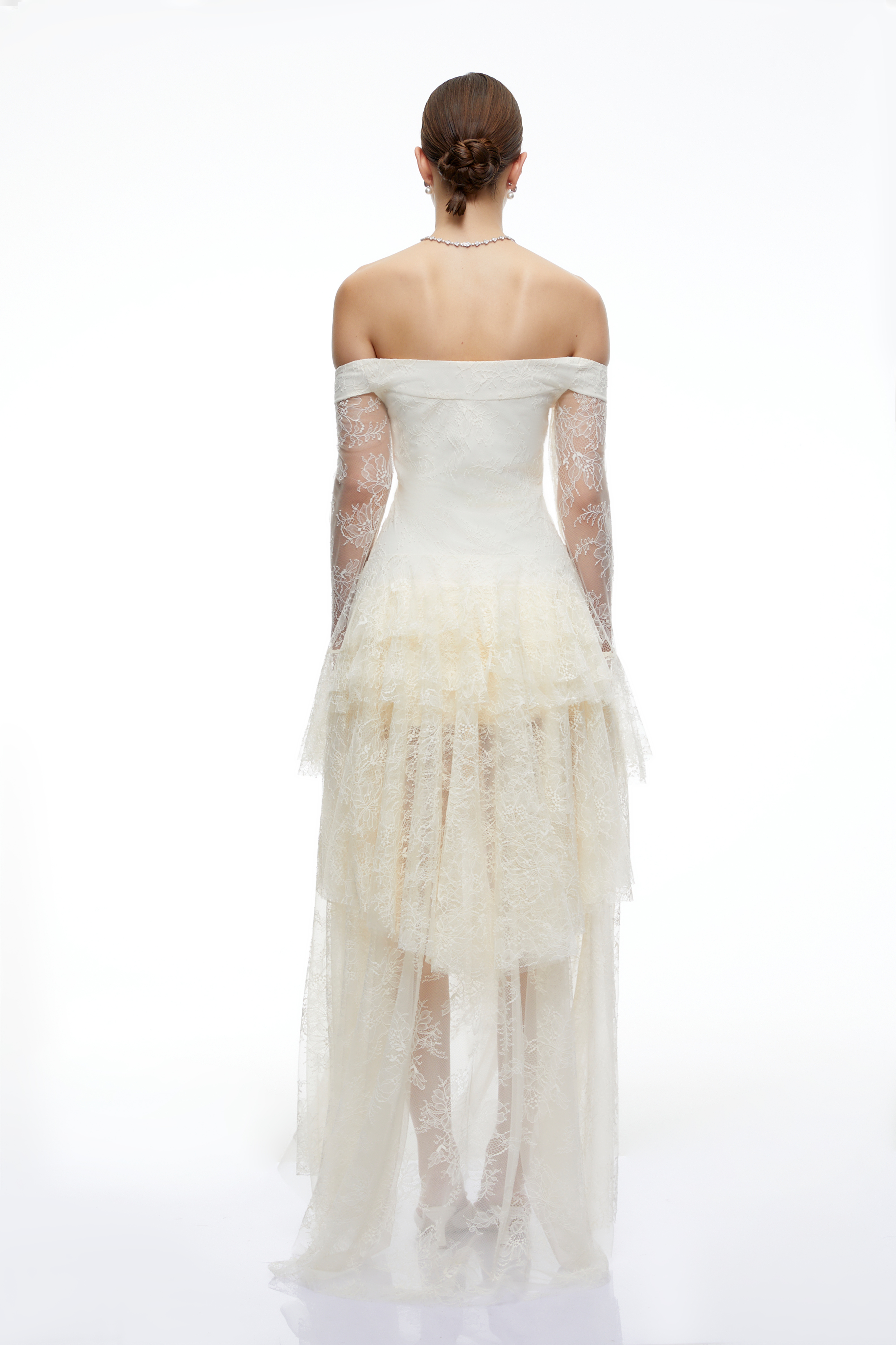 Nerine White Off-shoulder Ruffle Lace Maxi Dress