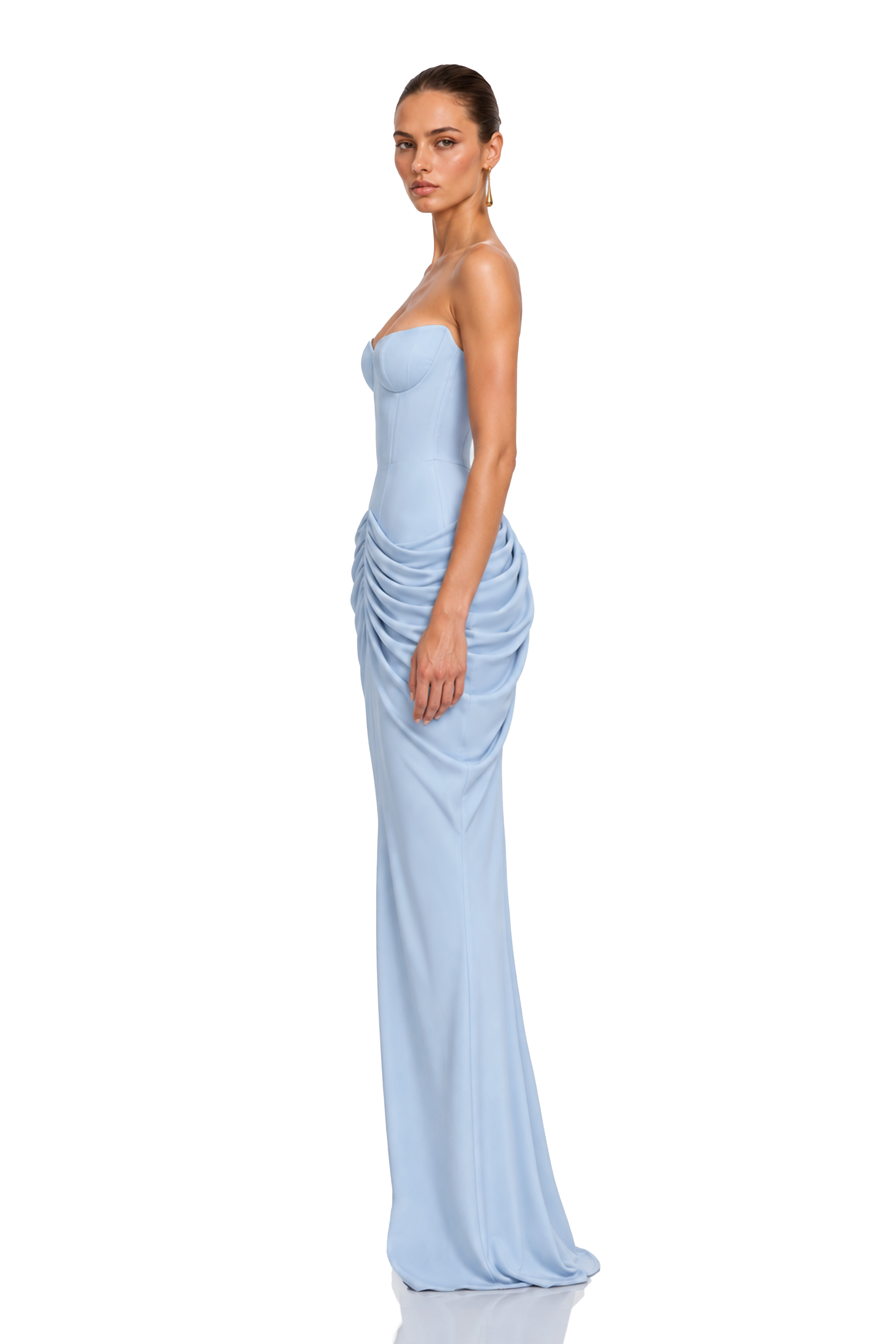 Nerissa Blue Strapless Ruched Maxi Dress