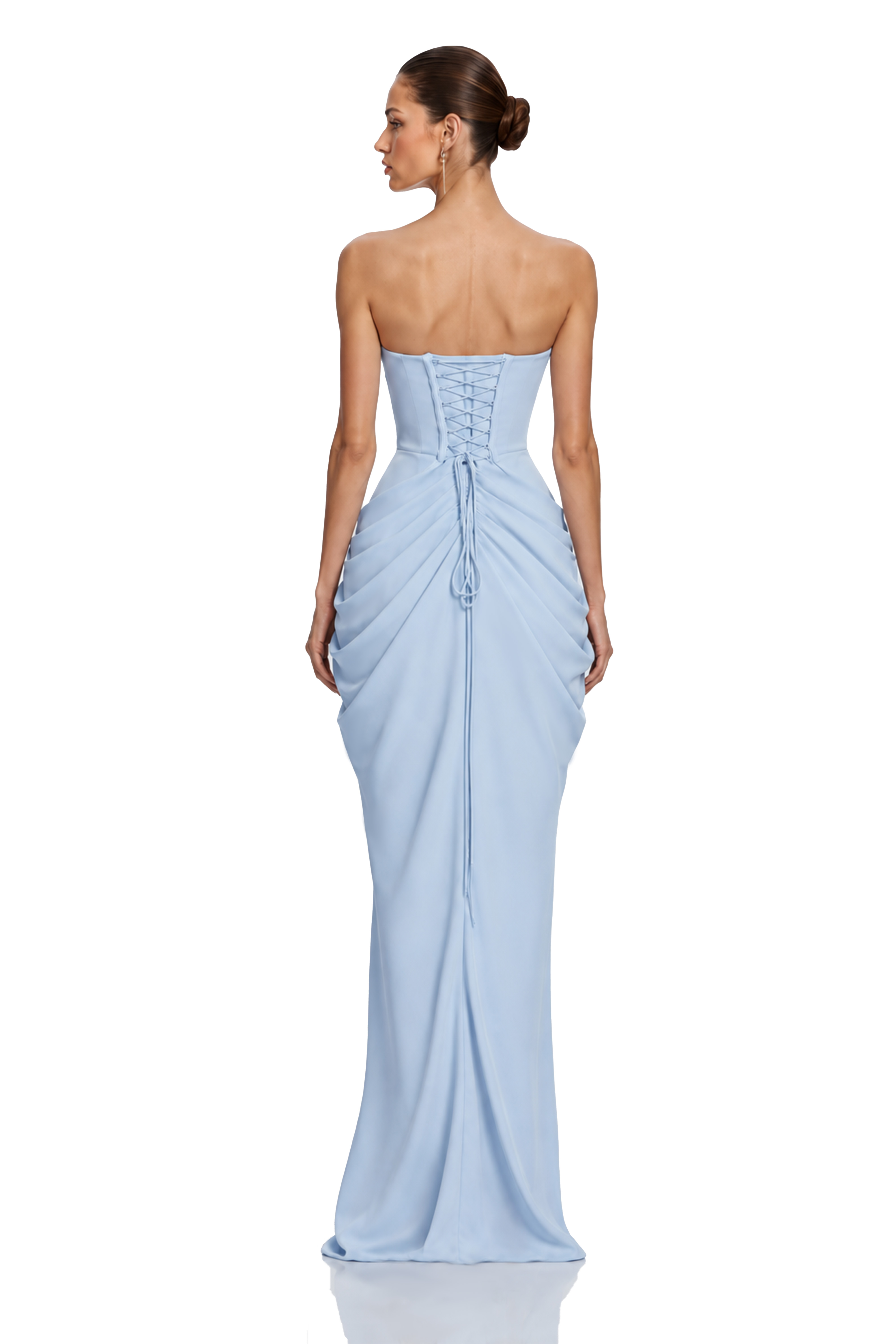 Nerissa Blue Strapless Ruched Maxi Dress