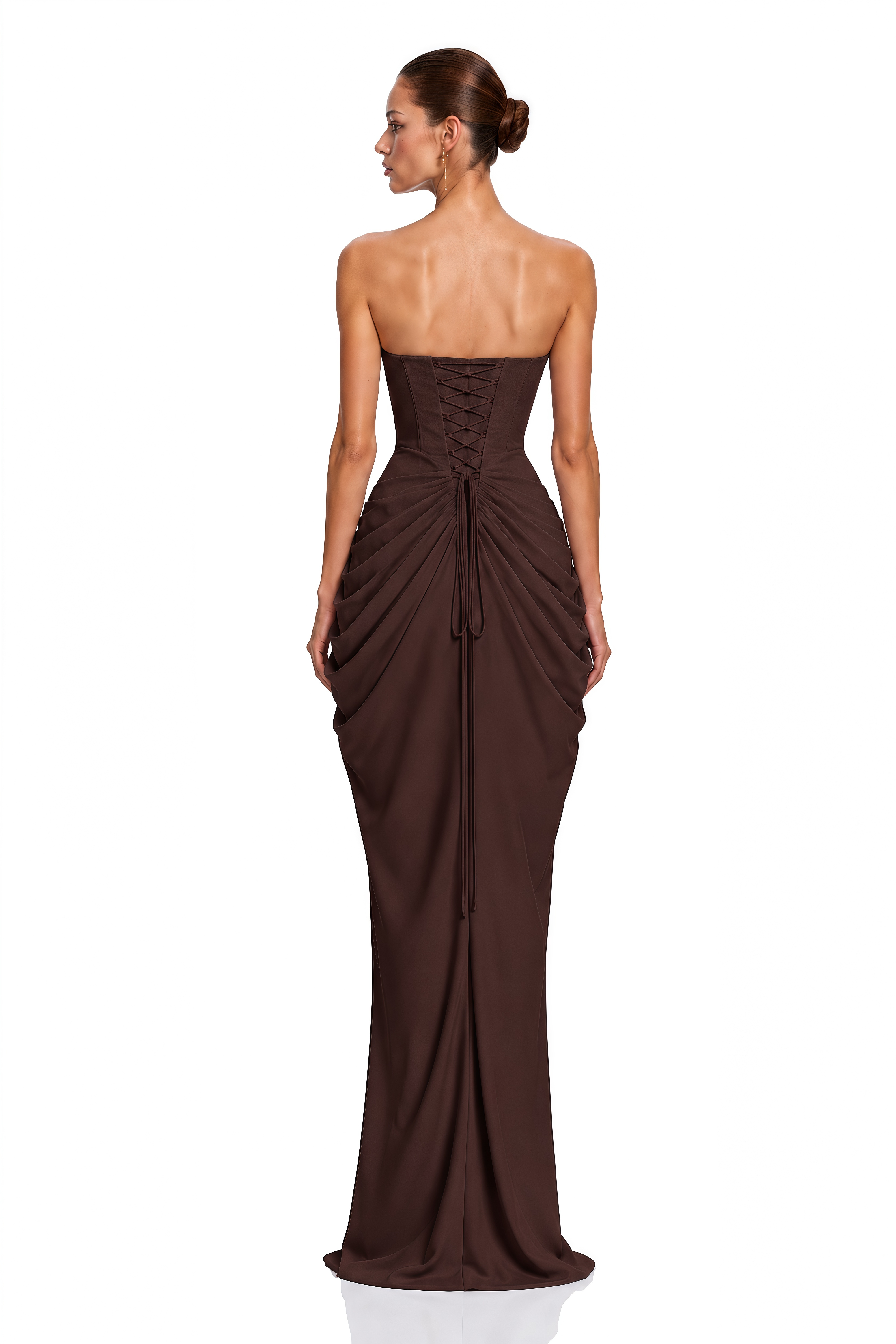 Nerissa Brown Strapless Ruched Maxi Dress