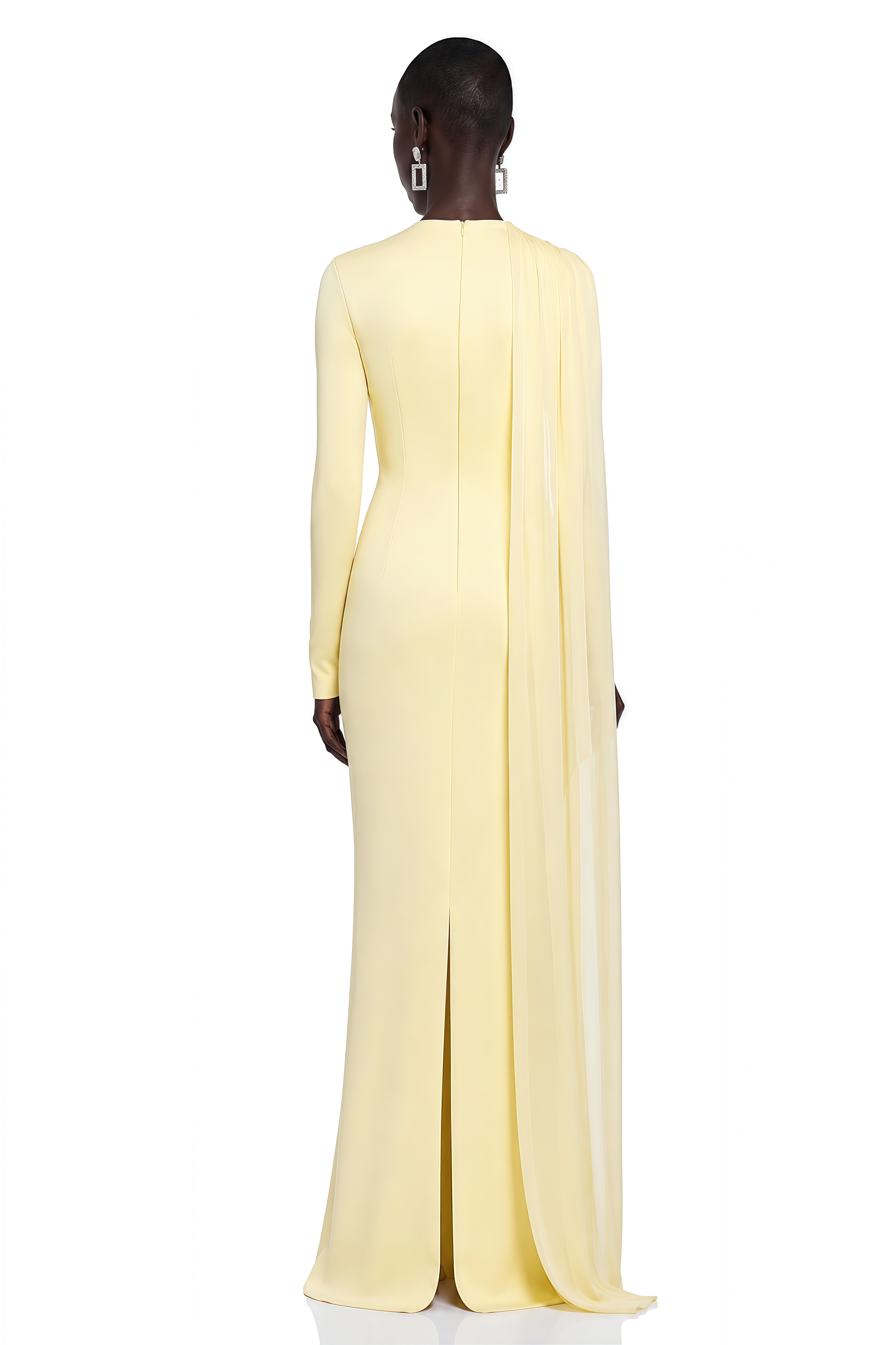 Nevaeh Yellow High Neck Draped Long Sleeve Maxi Dress