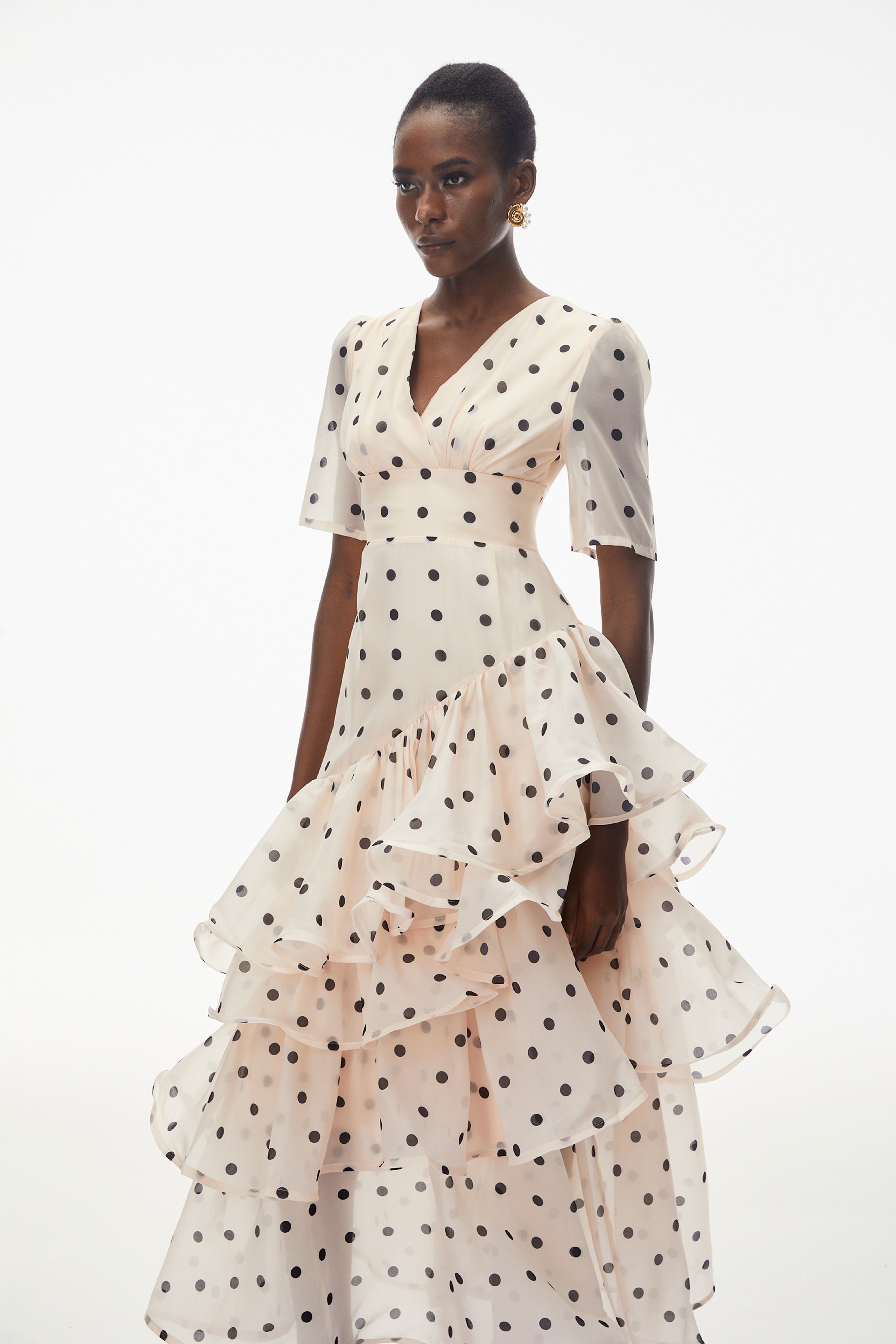 Nicoletta White Polka Dot Asymmetrical Maxi Dress – Miss Rosier