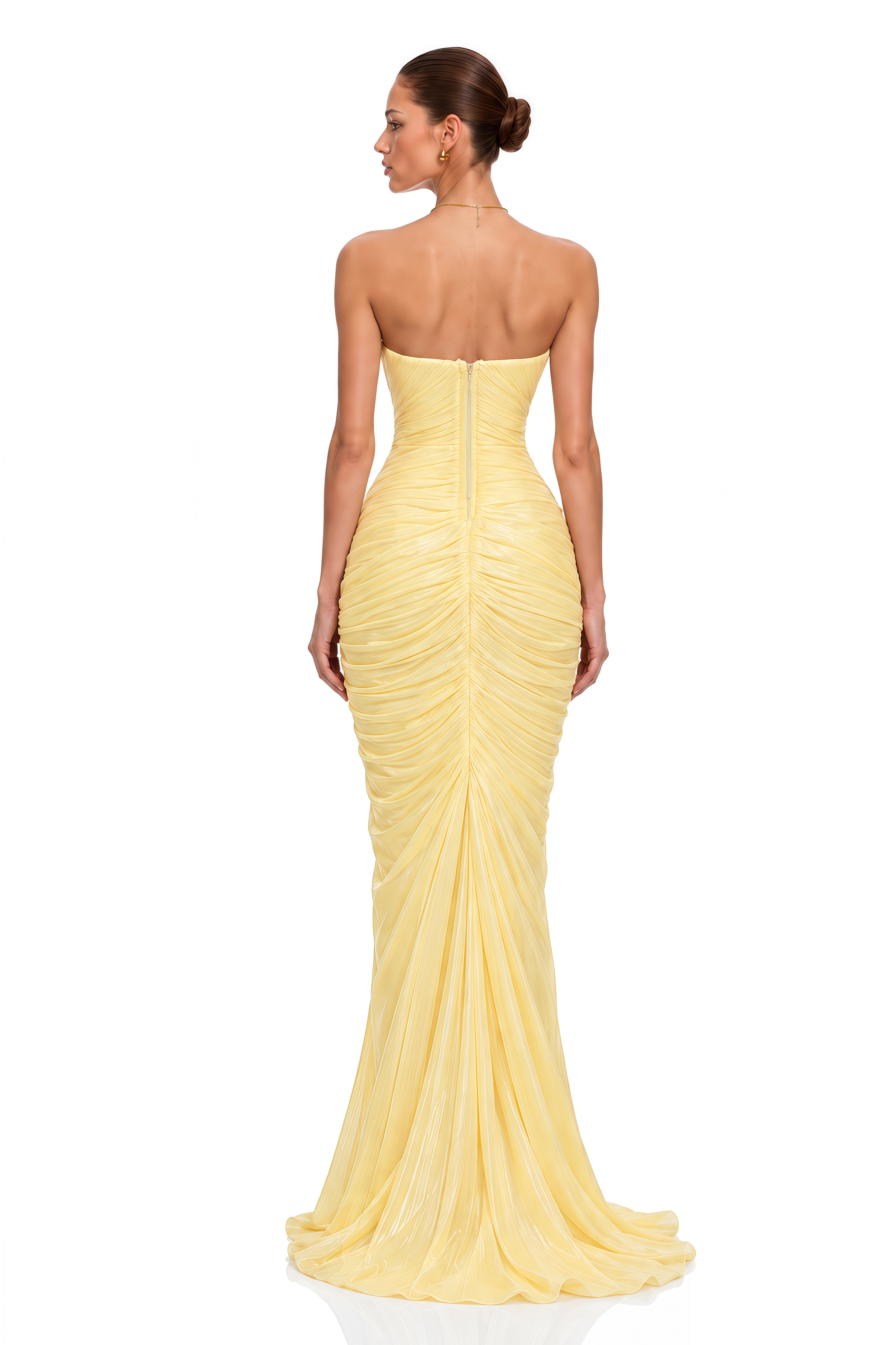 Nitya Butter Yellow Strapless Ruched Maxi Dress