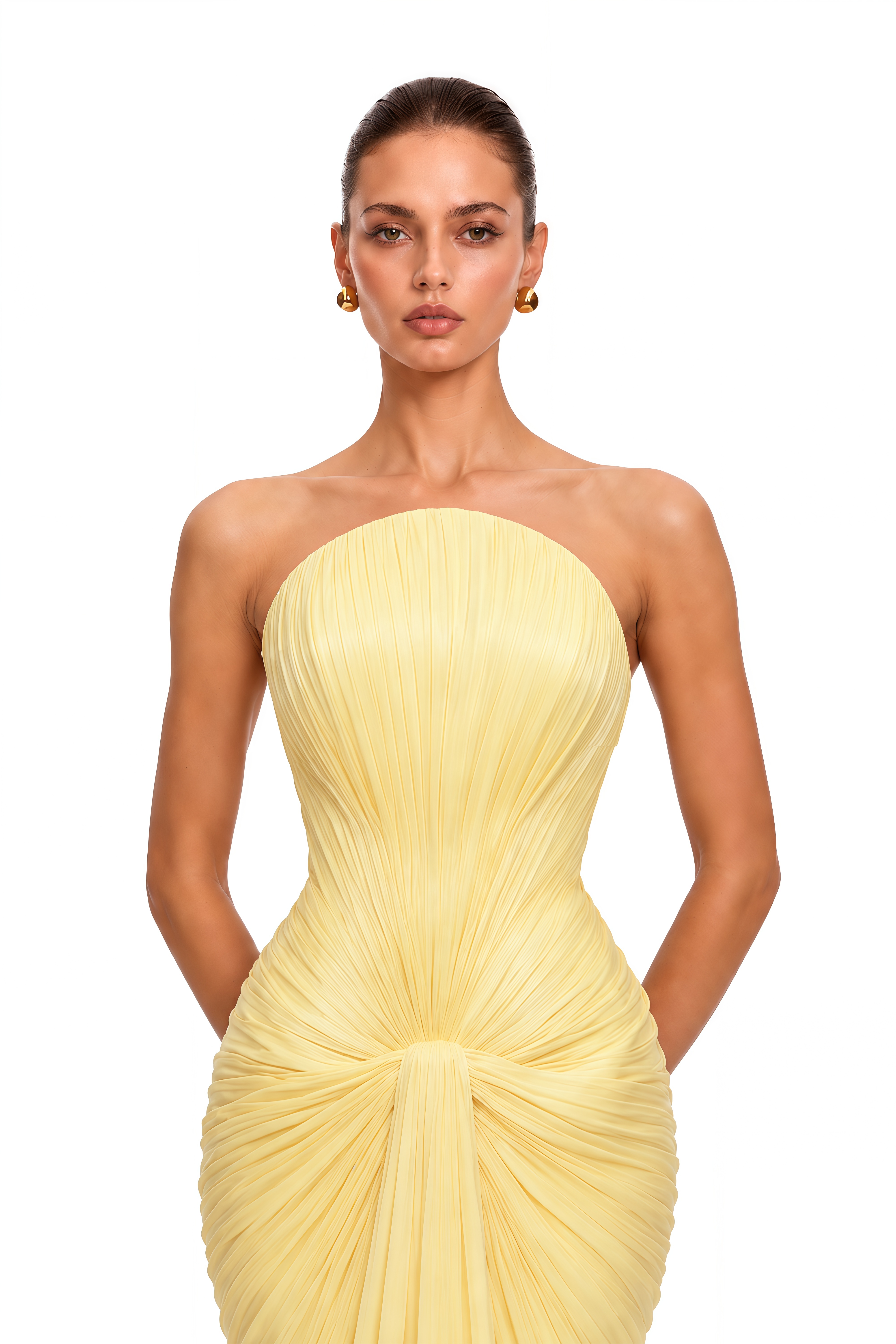 Nitya Butter Yellow Strapless Ruched Maxi Dress