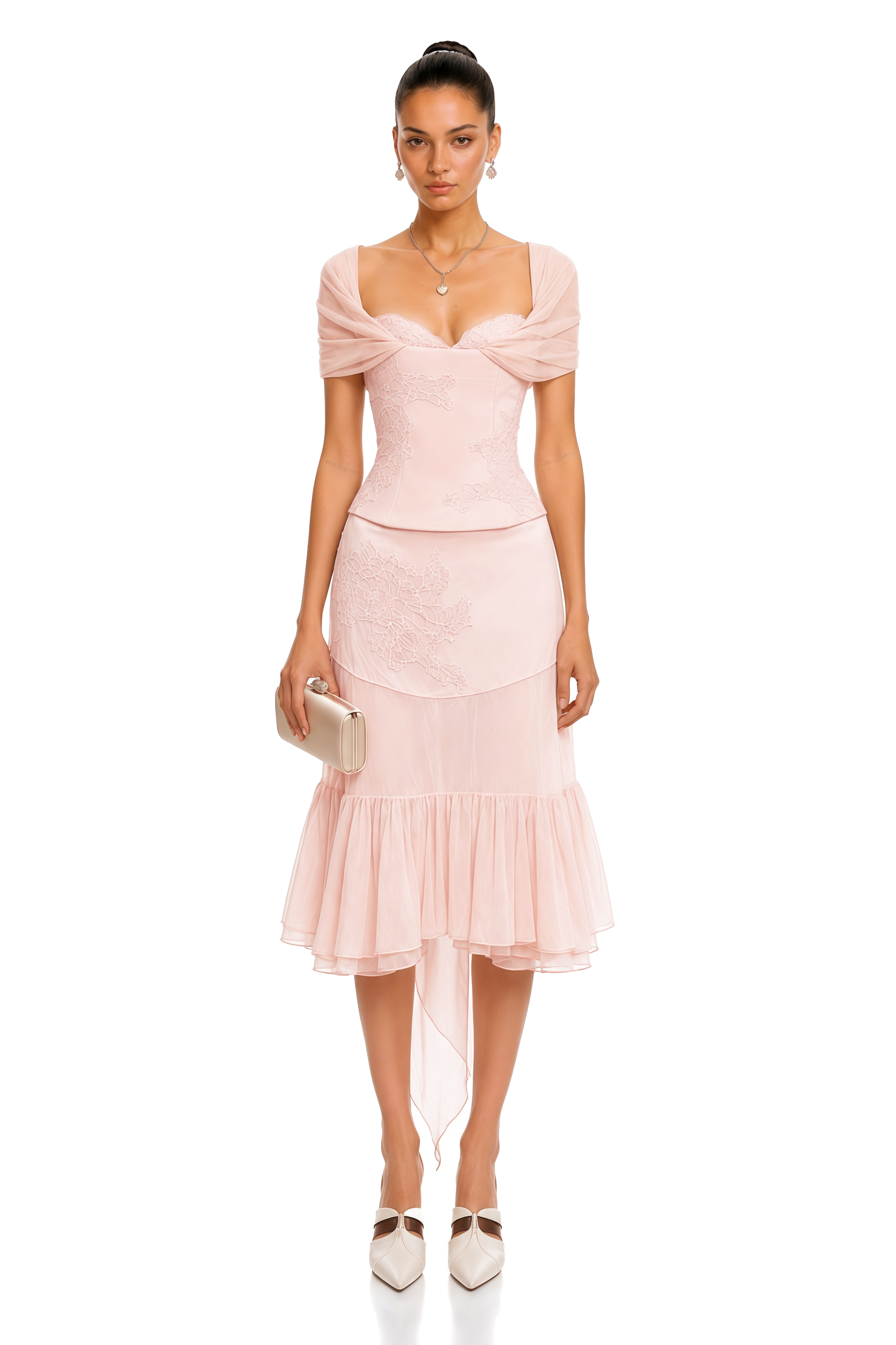 Noelie Pink Lace Strapless Top & Skirt Set