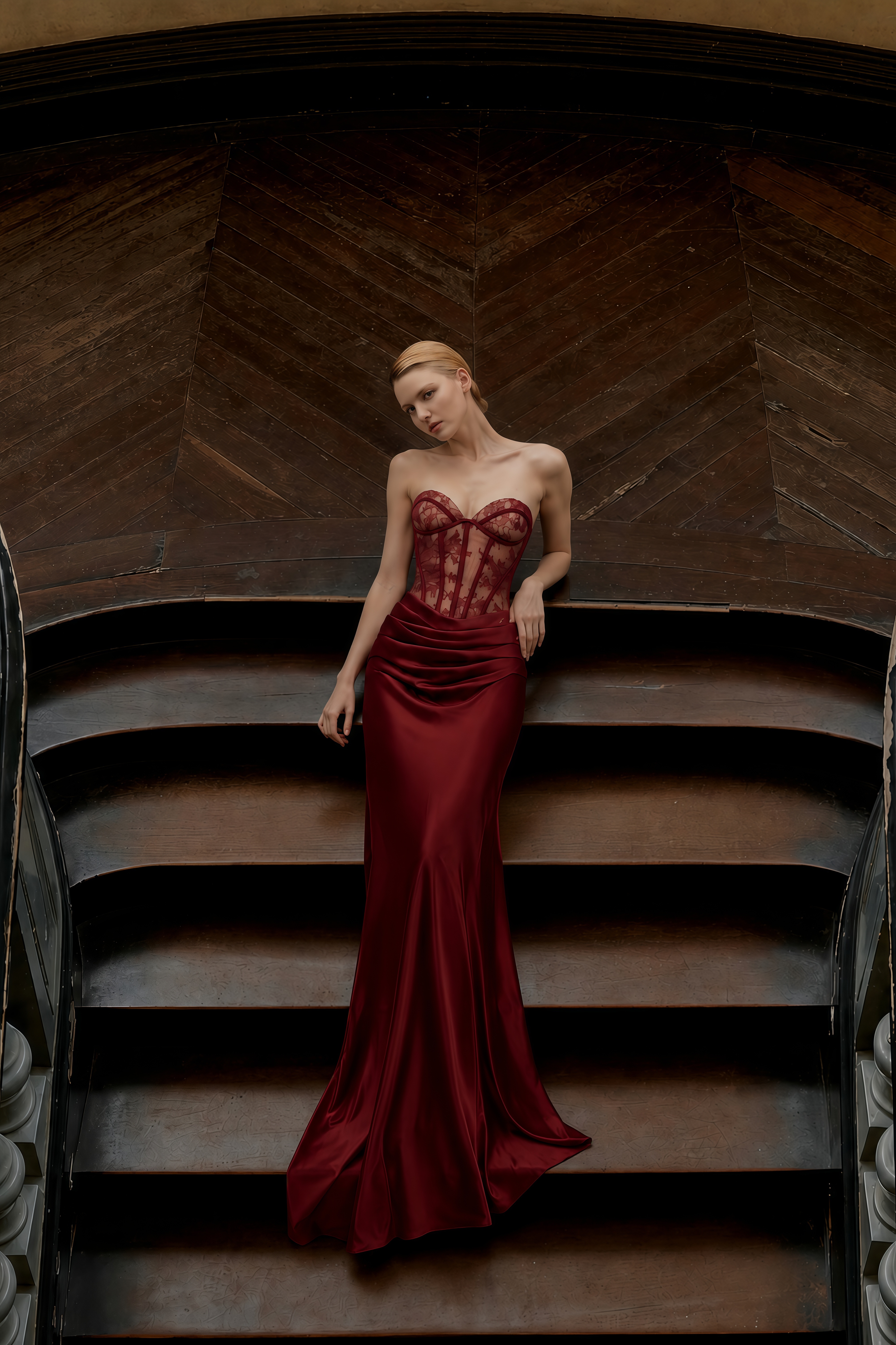 Noelle Red Off Shoulder Maxi Dress with Lace Panels