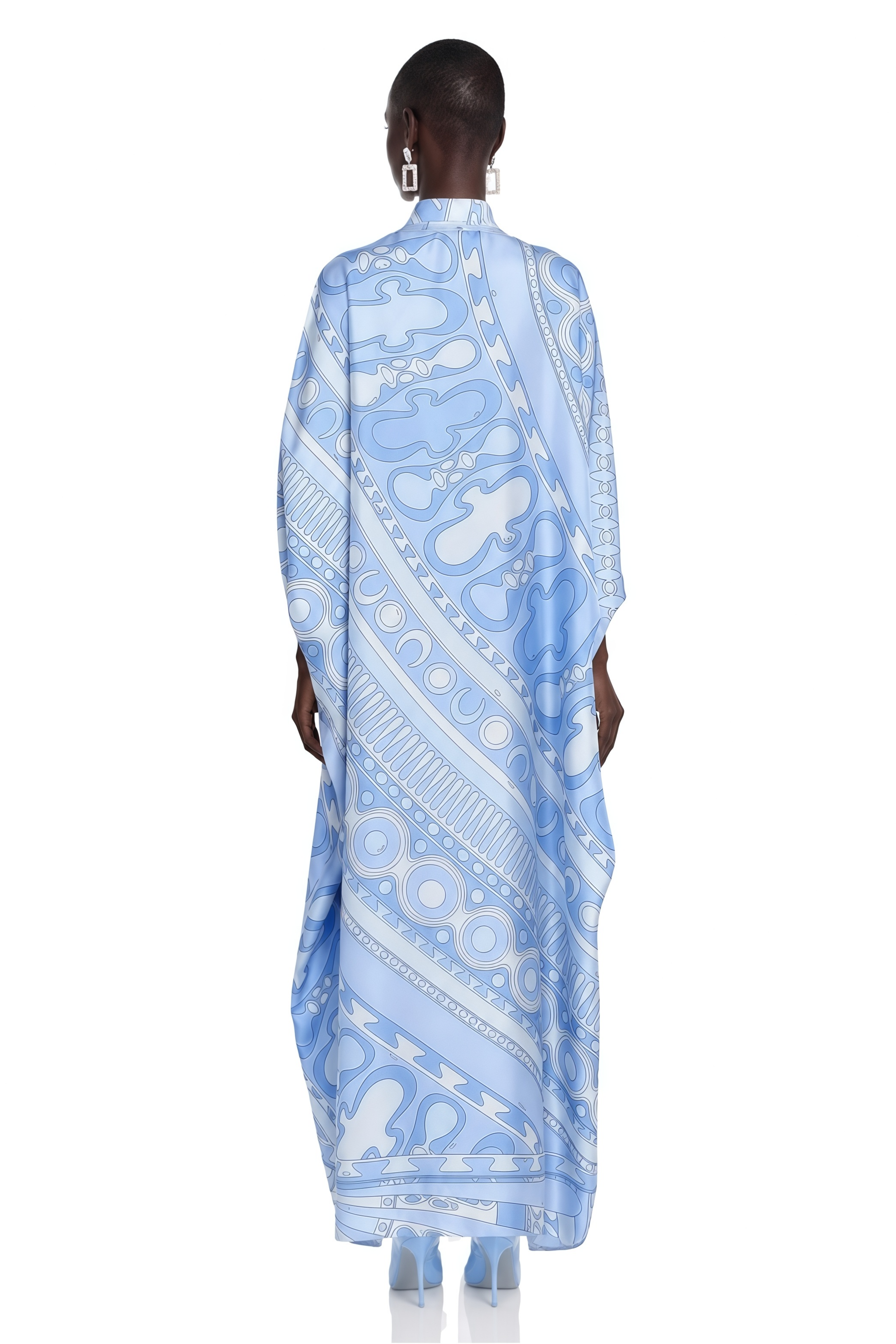 Noemi Blue Printed Cape Sleeve Maxi Dress