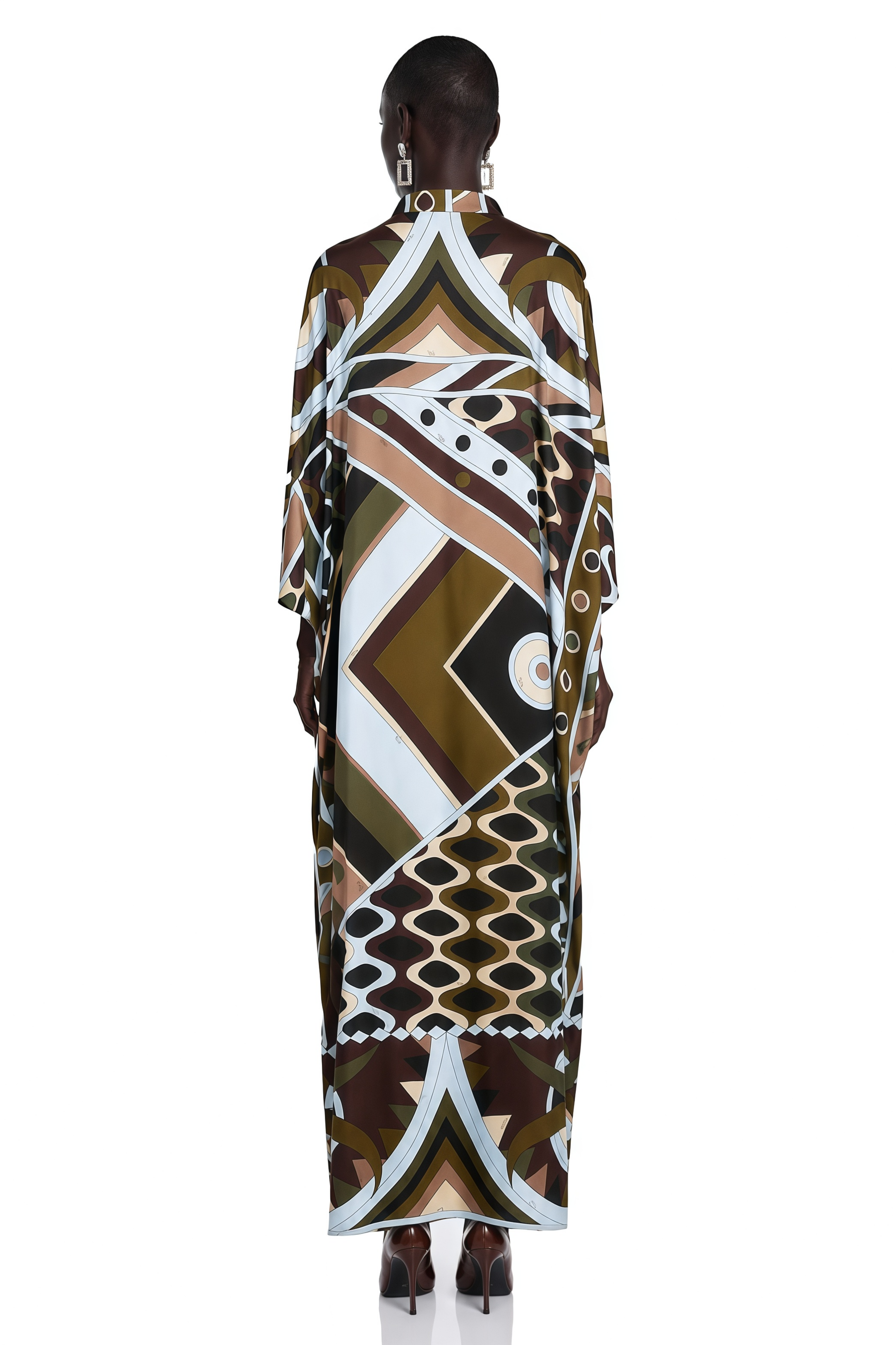 Noemi Brown Printed Cape Sleeve Maxi Dress