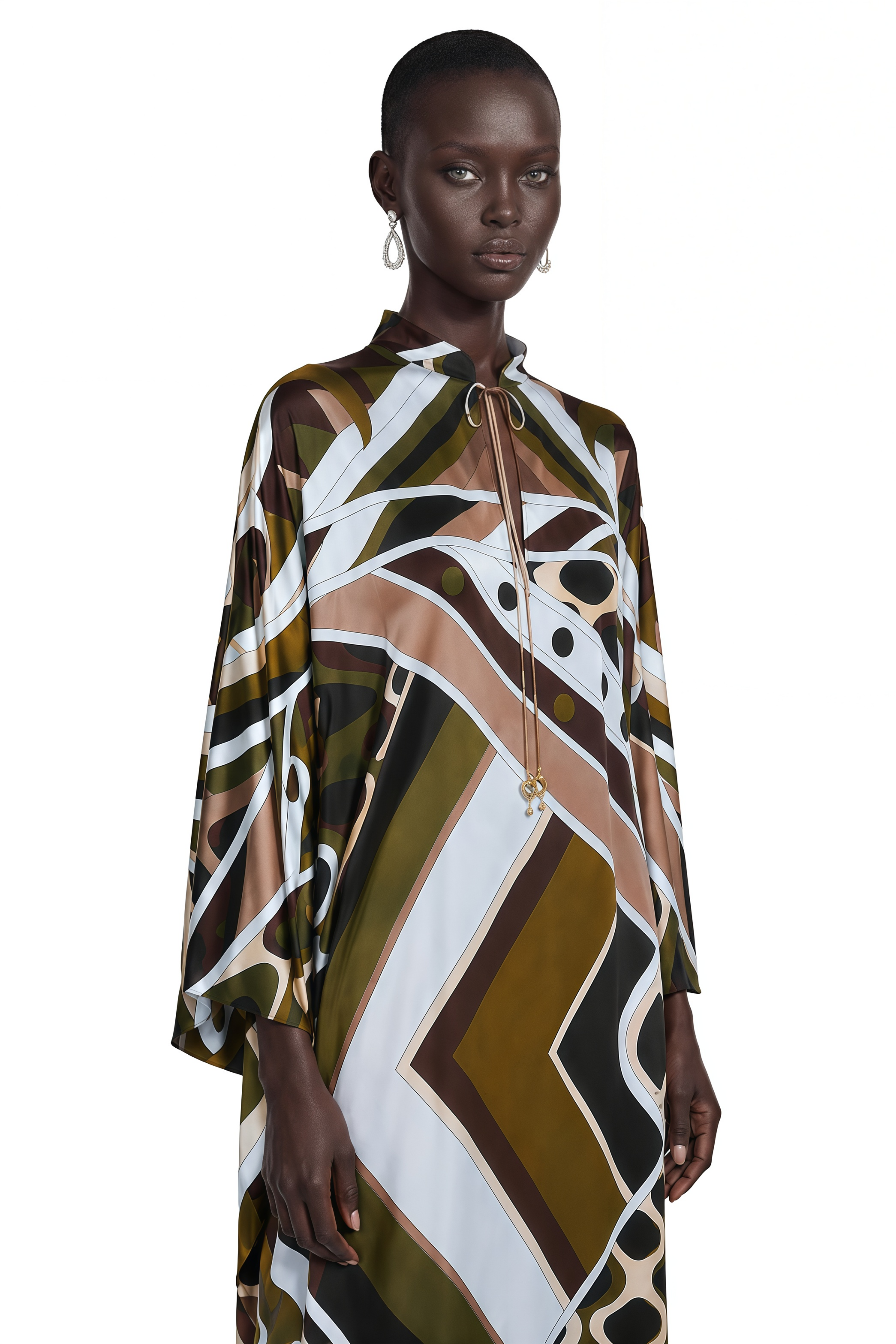 Noemi Brown Printed Cape Sleeve Maxi Dress