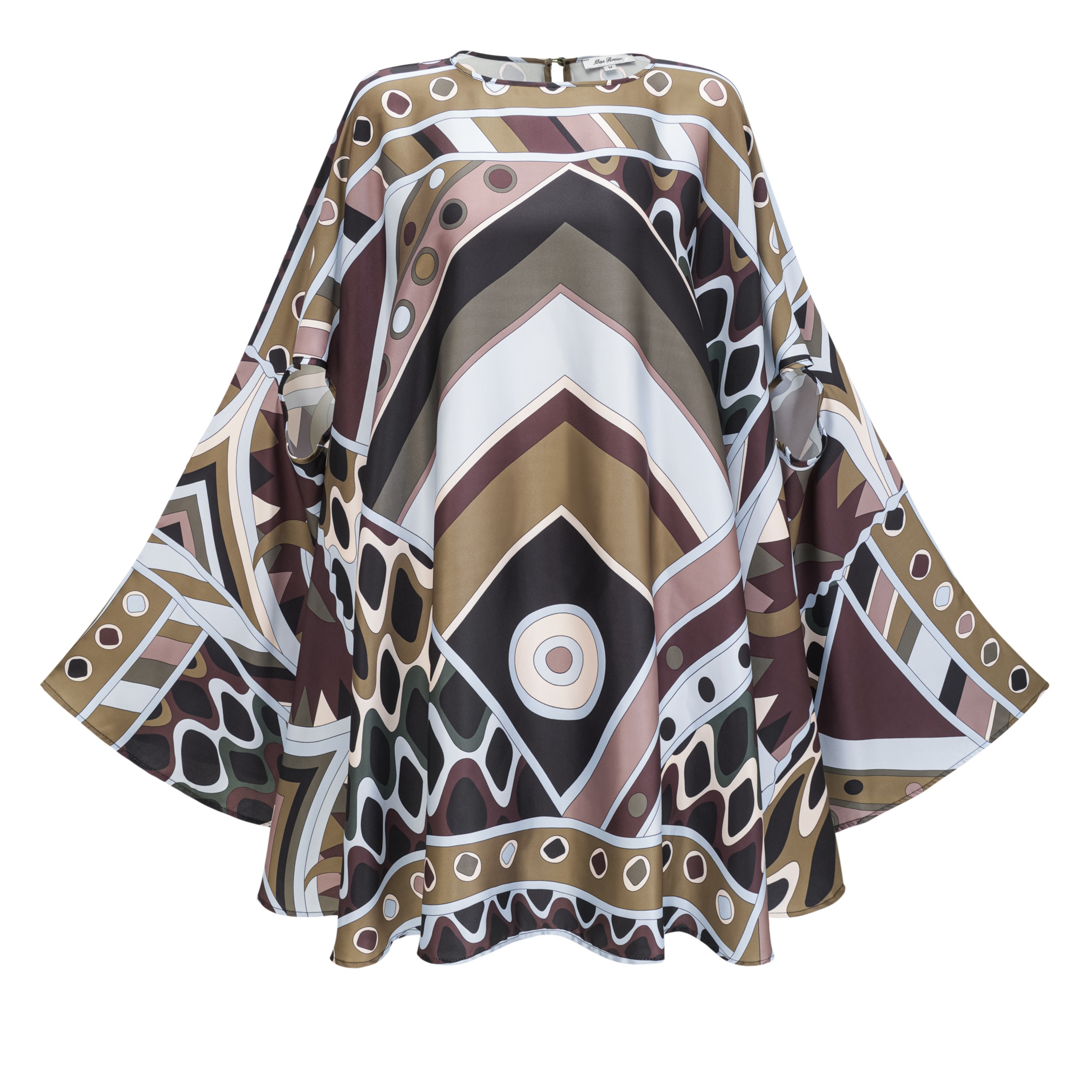 Noemi Brown Printed Cape Sleeve Mini Dress