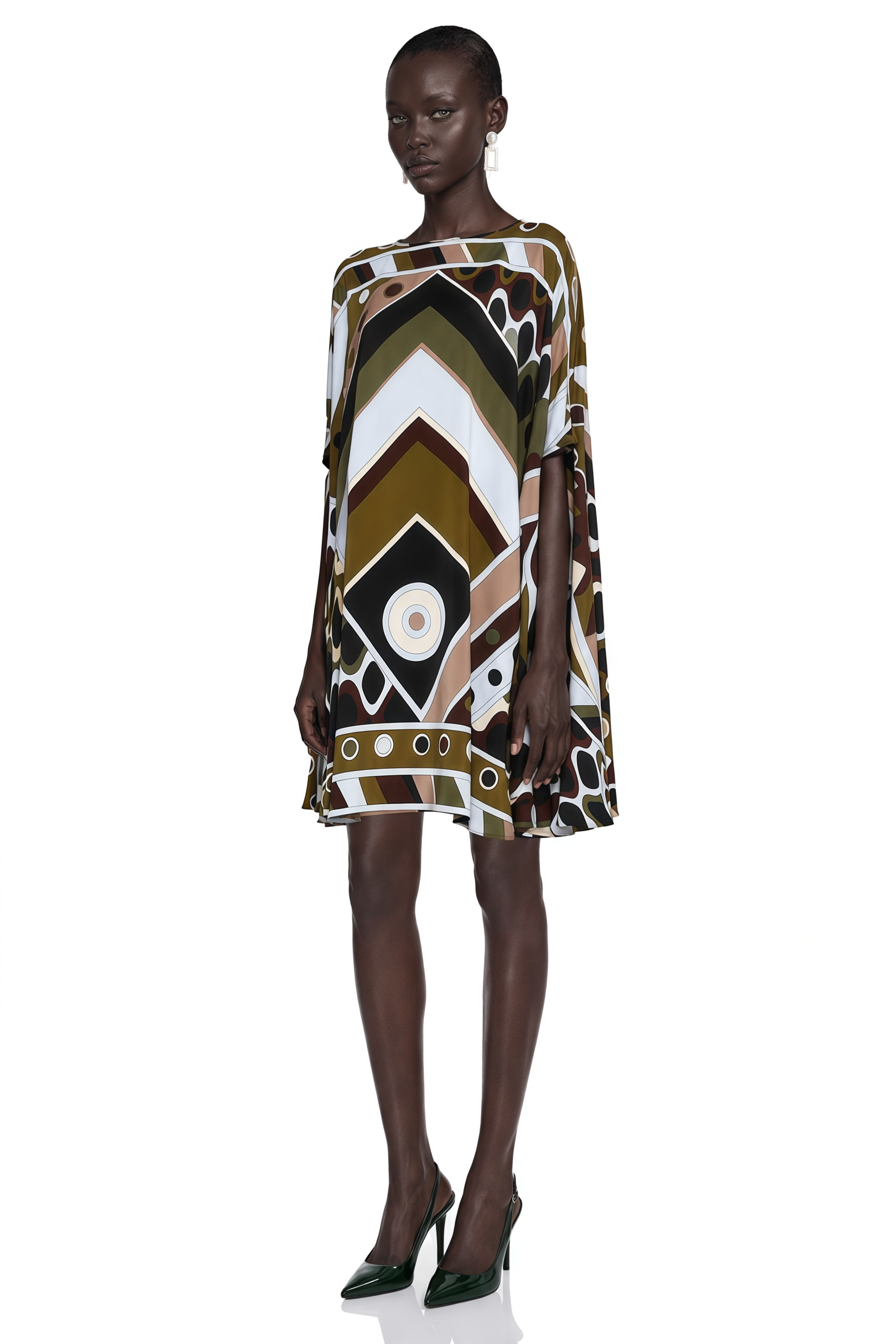 Noemi Brown Printed Cape Sleeve Mini Dress