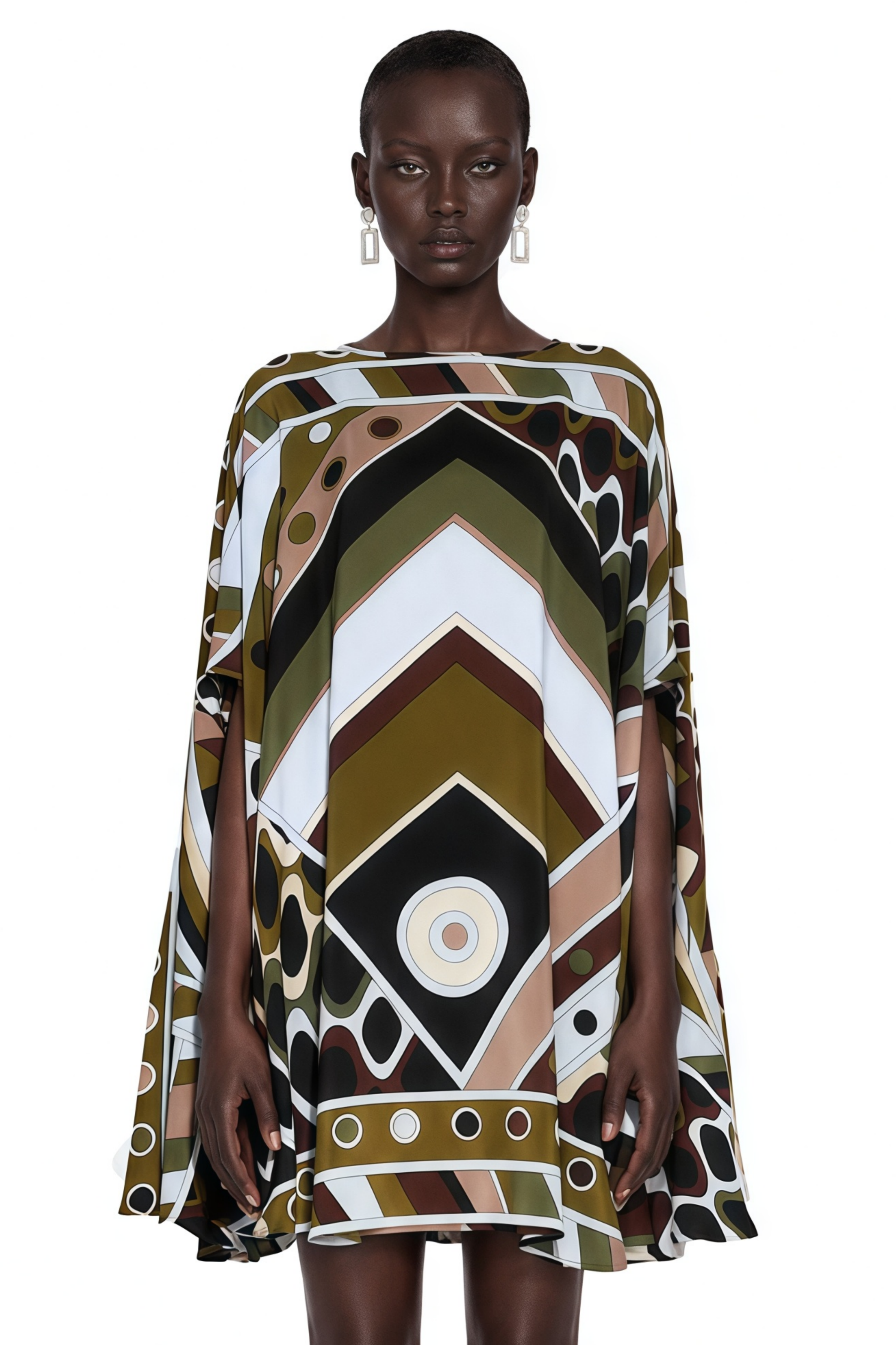 Noemi Brown Printed Cape Sleeve Mini Dress