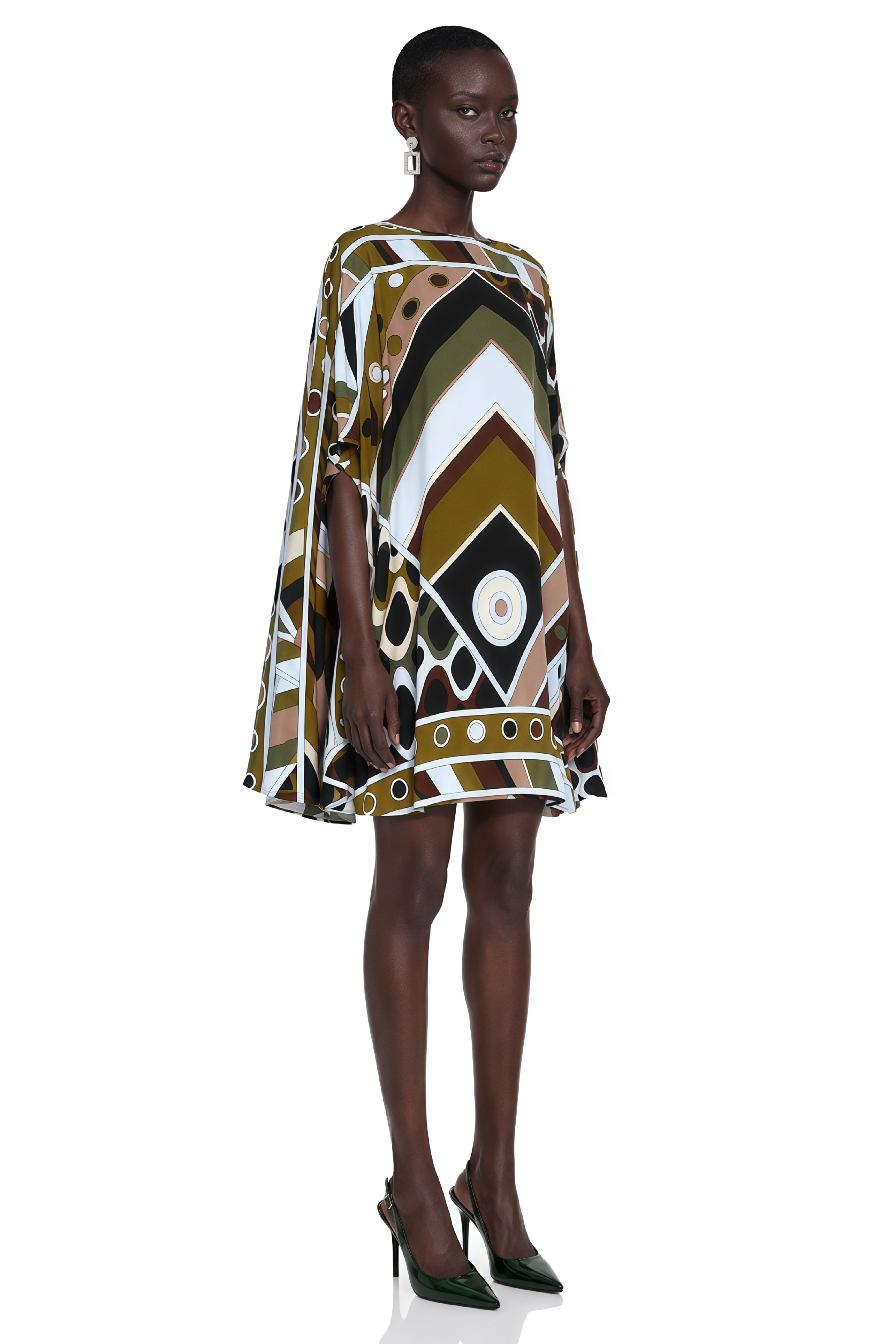 Noemi Brown Printed Cape Sleeve Mini Dress