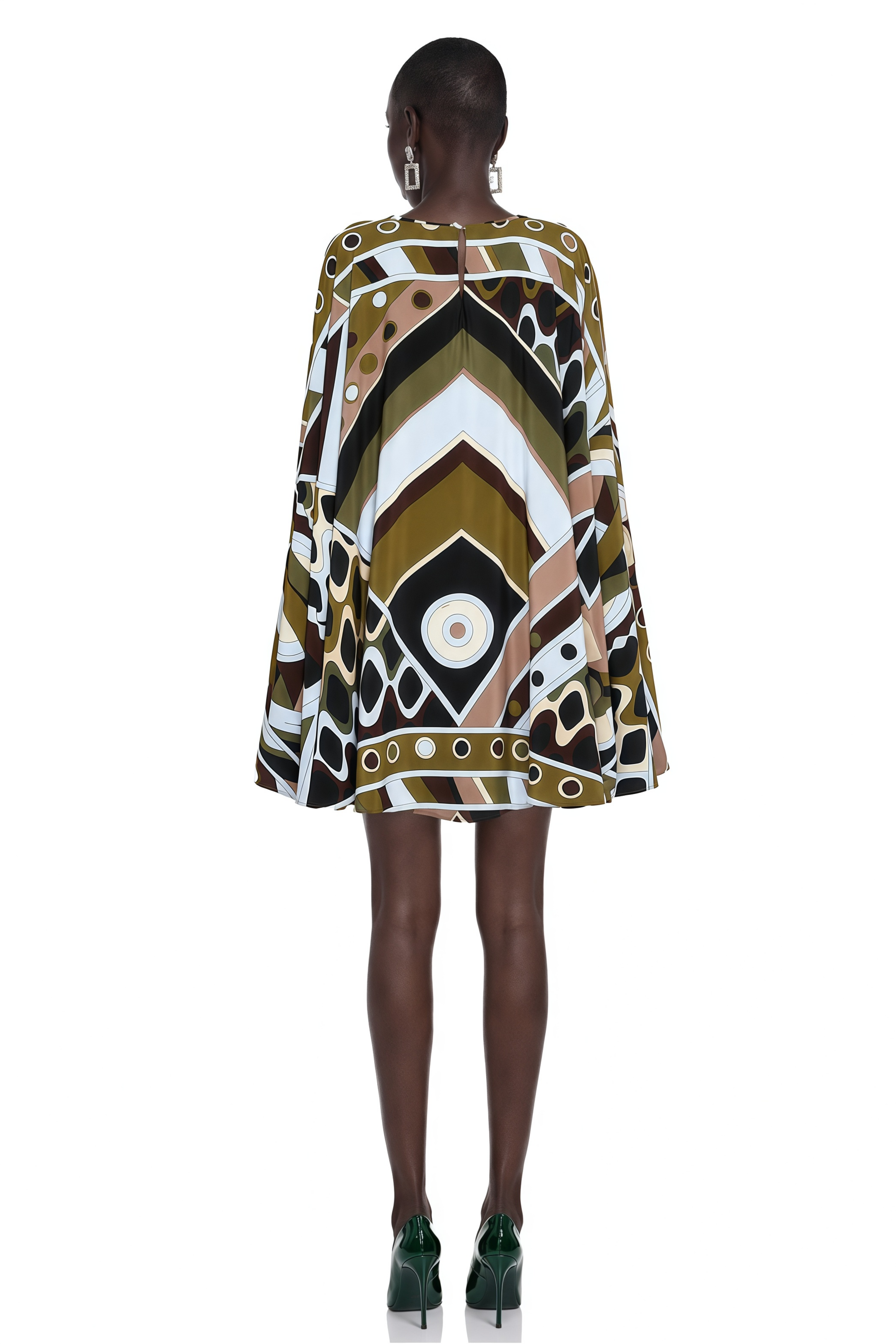 Noemi Brown Printed Cape Sleeve Mini Dress