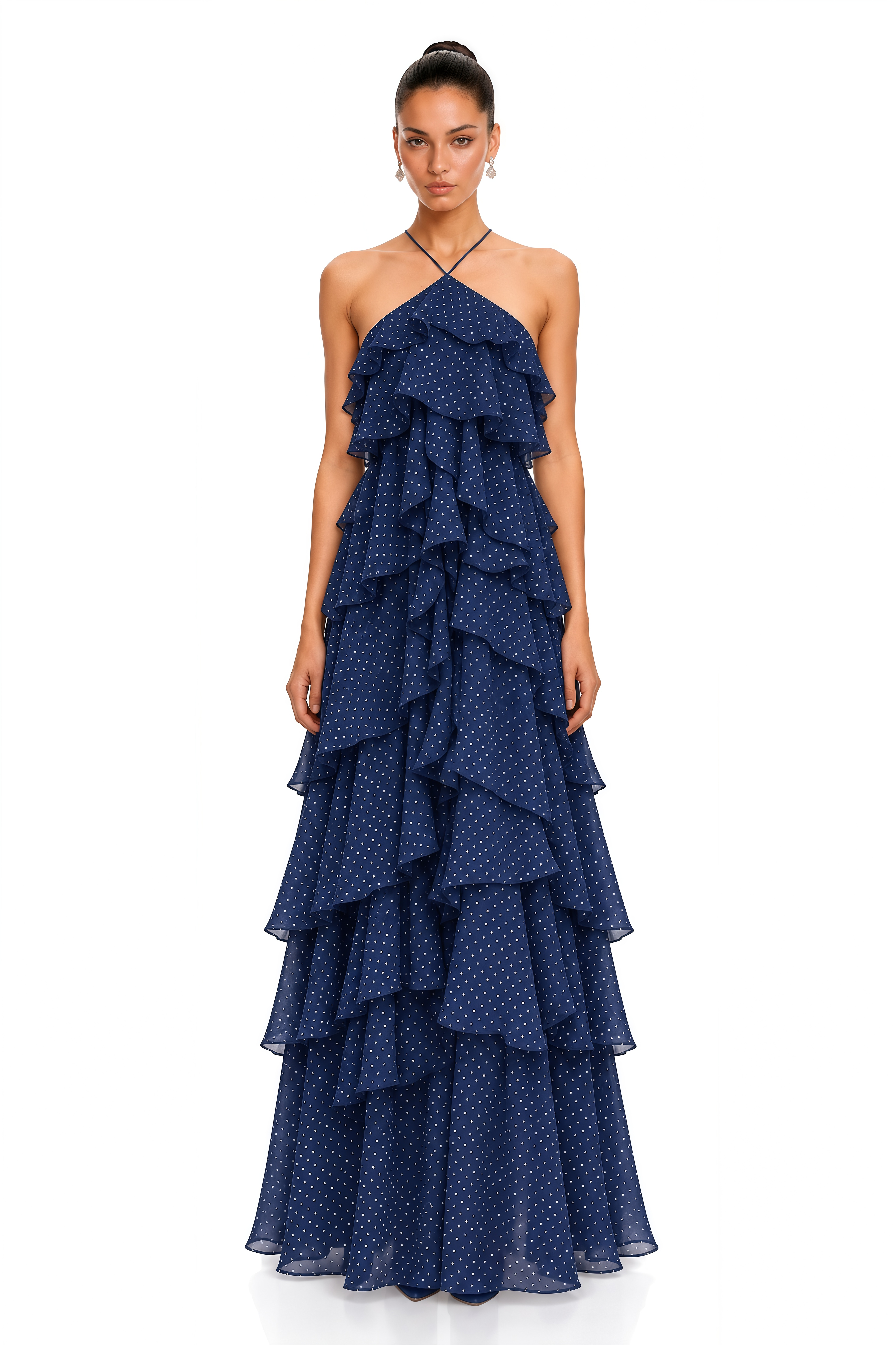Nooria Navy Ruffle Off-Shoulder Maxi Dress