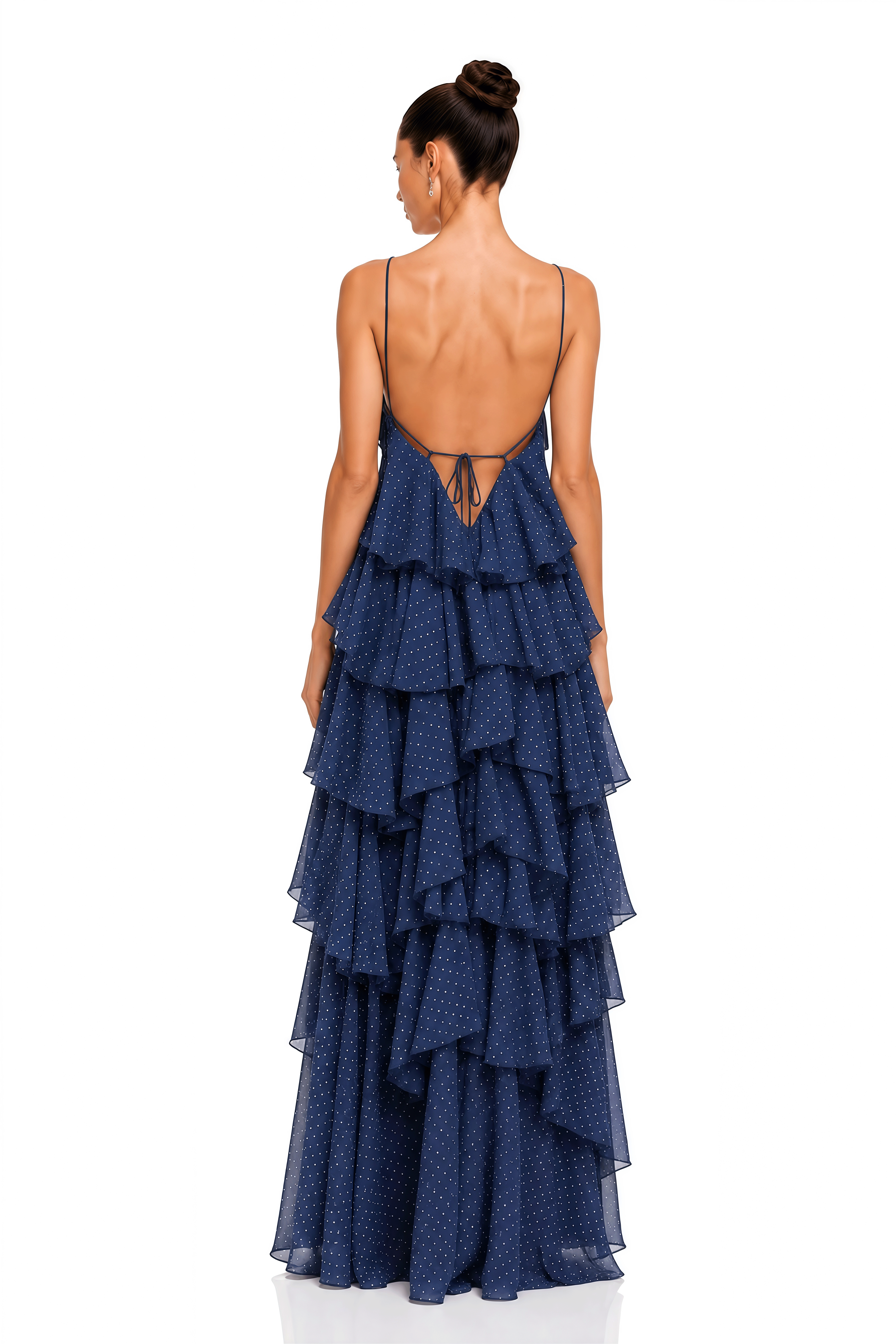 Nooria Navy Ruffle Off-Shoulder Maxi Dress