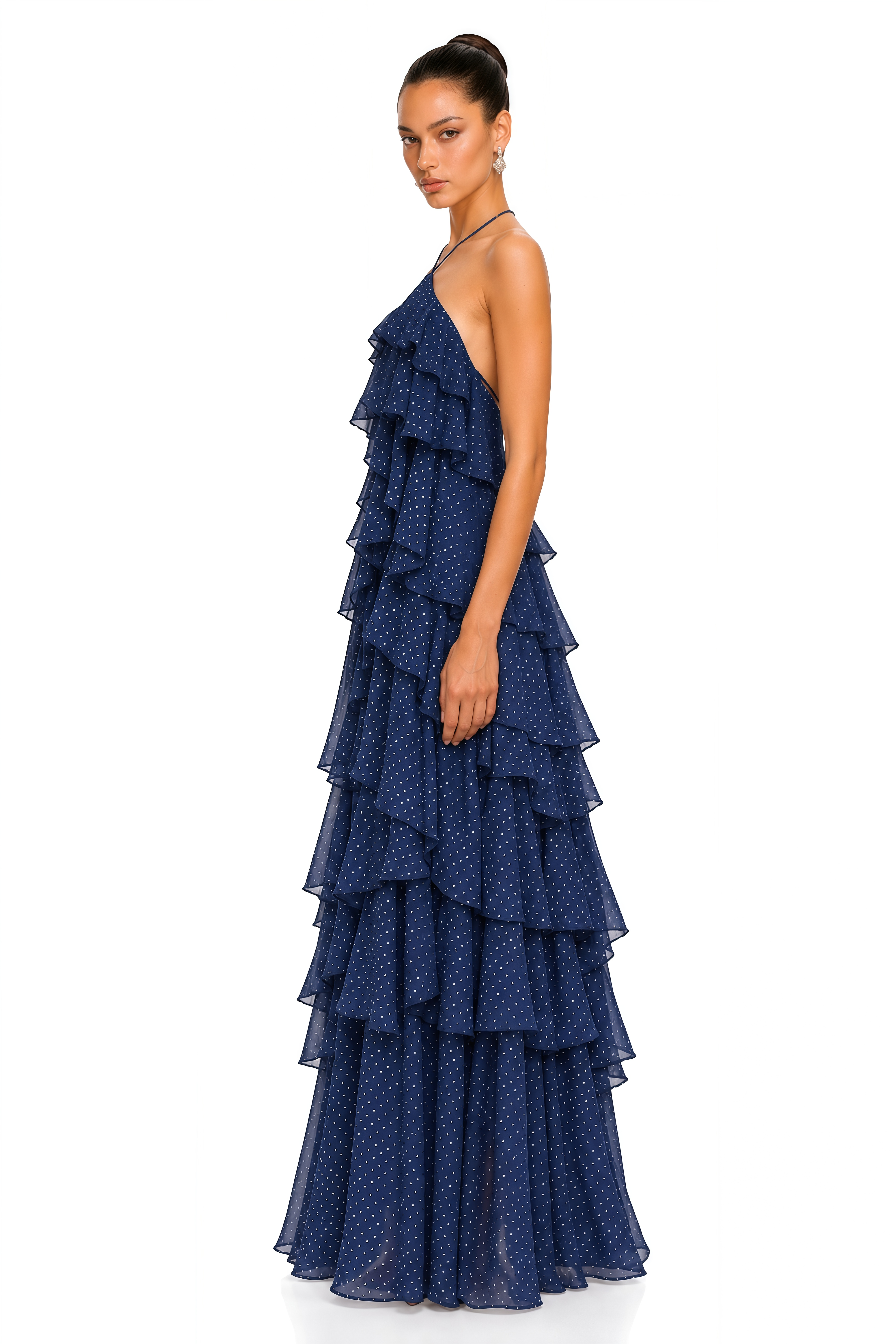 Nooria Navy Ruffle Off-Shoulder Maxi Dress