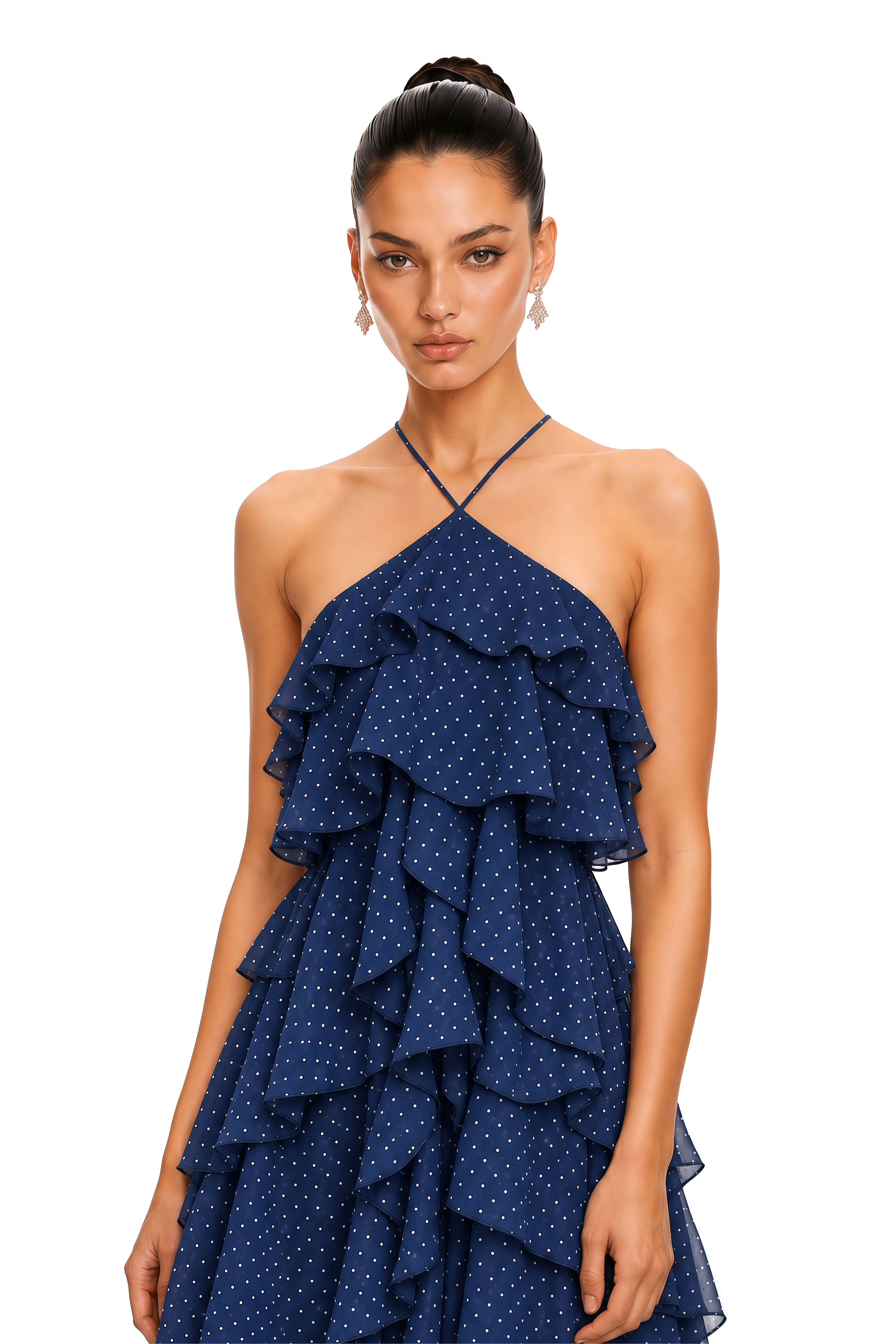 Nooria Navy Ruffle Off-Shoulder Maxi Dress