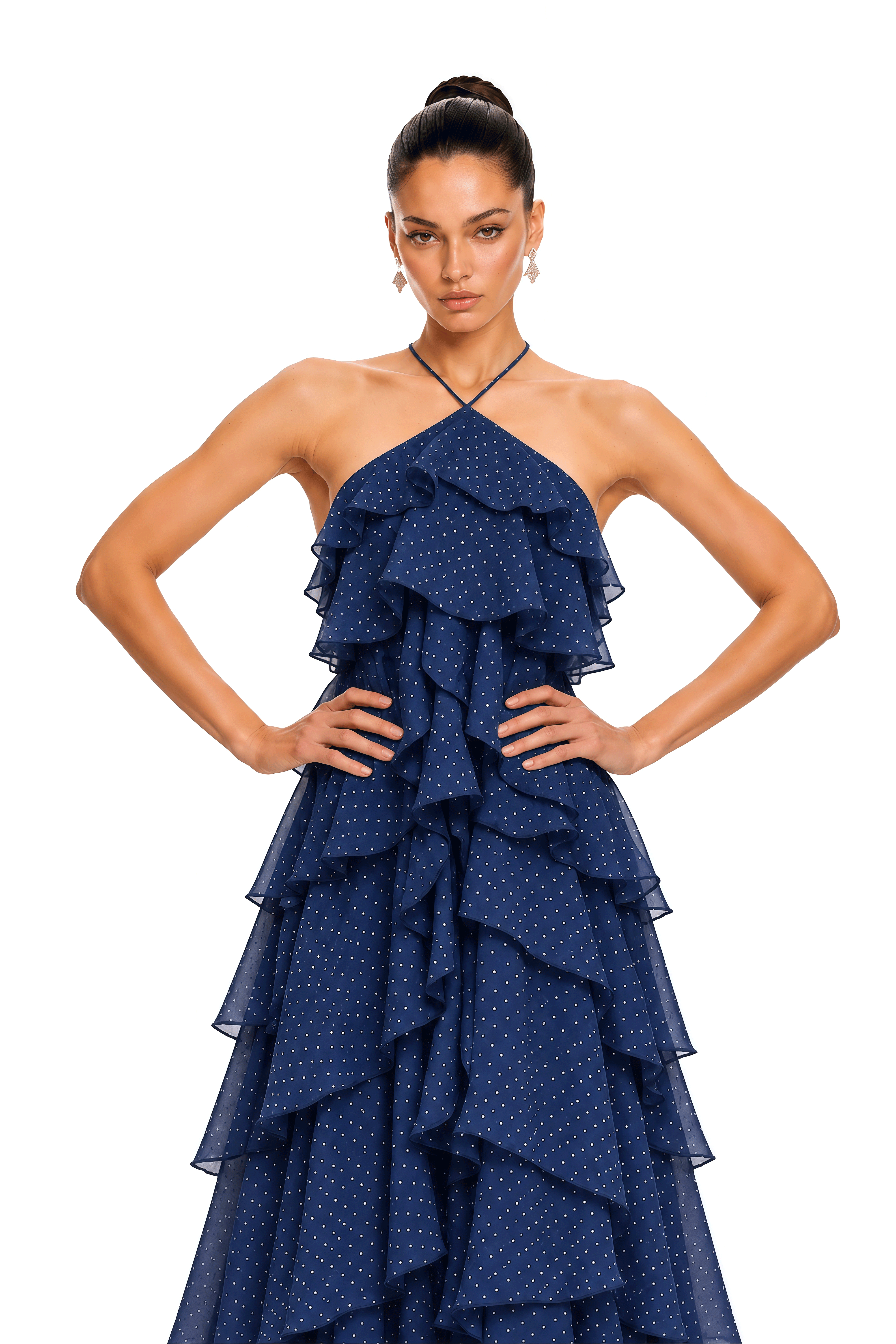 Nooria Navy Ruffle Off-Shoulder Maxi Dress