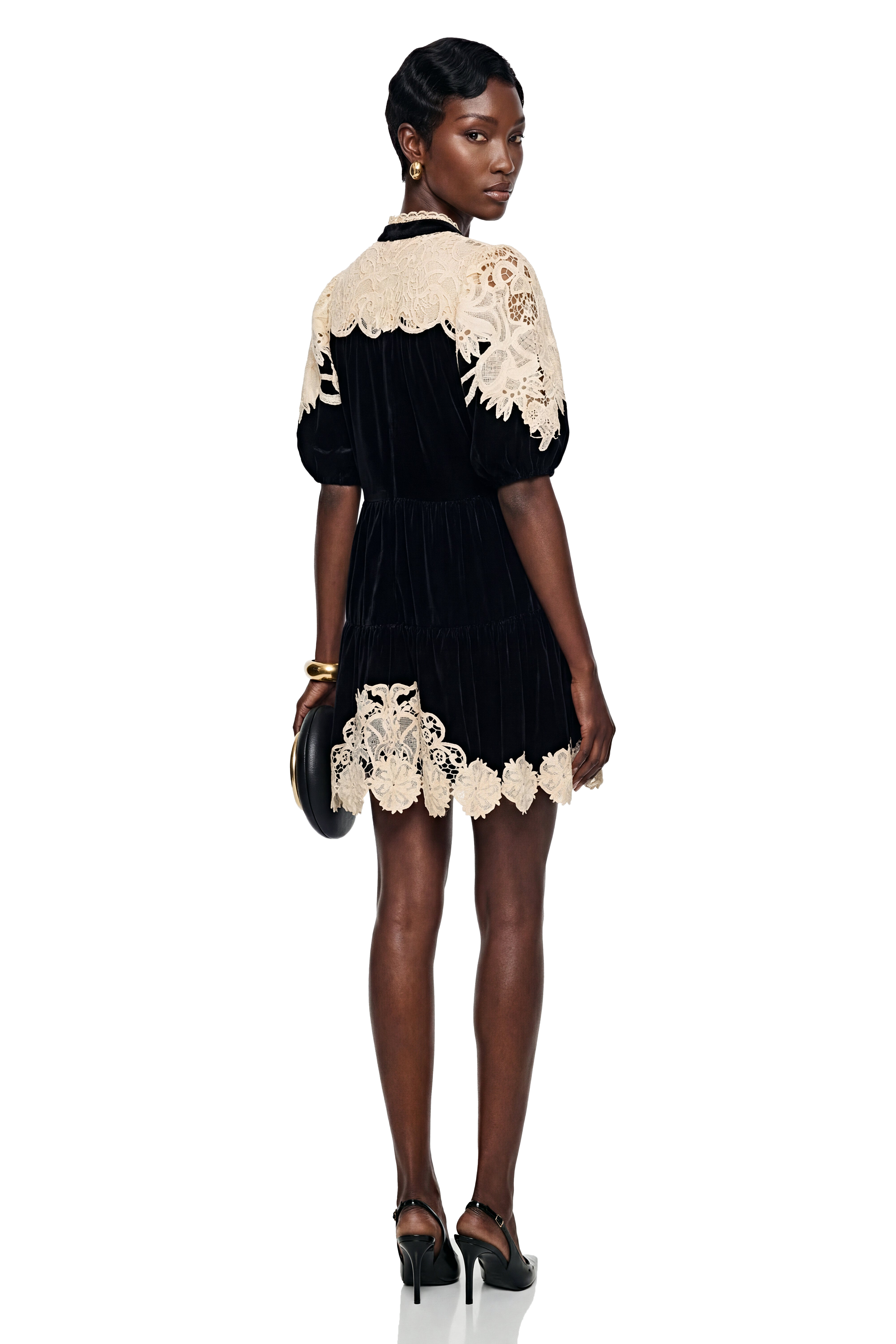 Nora Black Velvet Mini Dress with Lace Panels – Miss Rosier