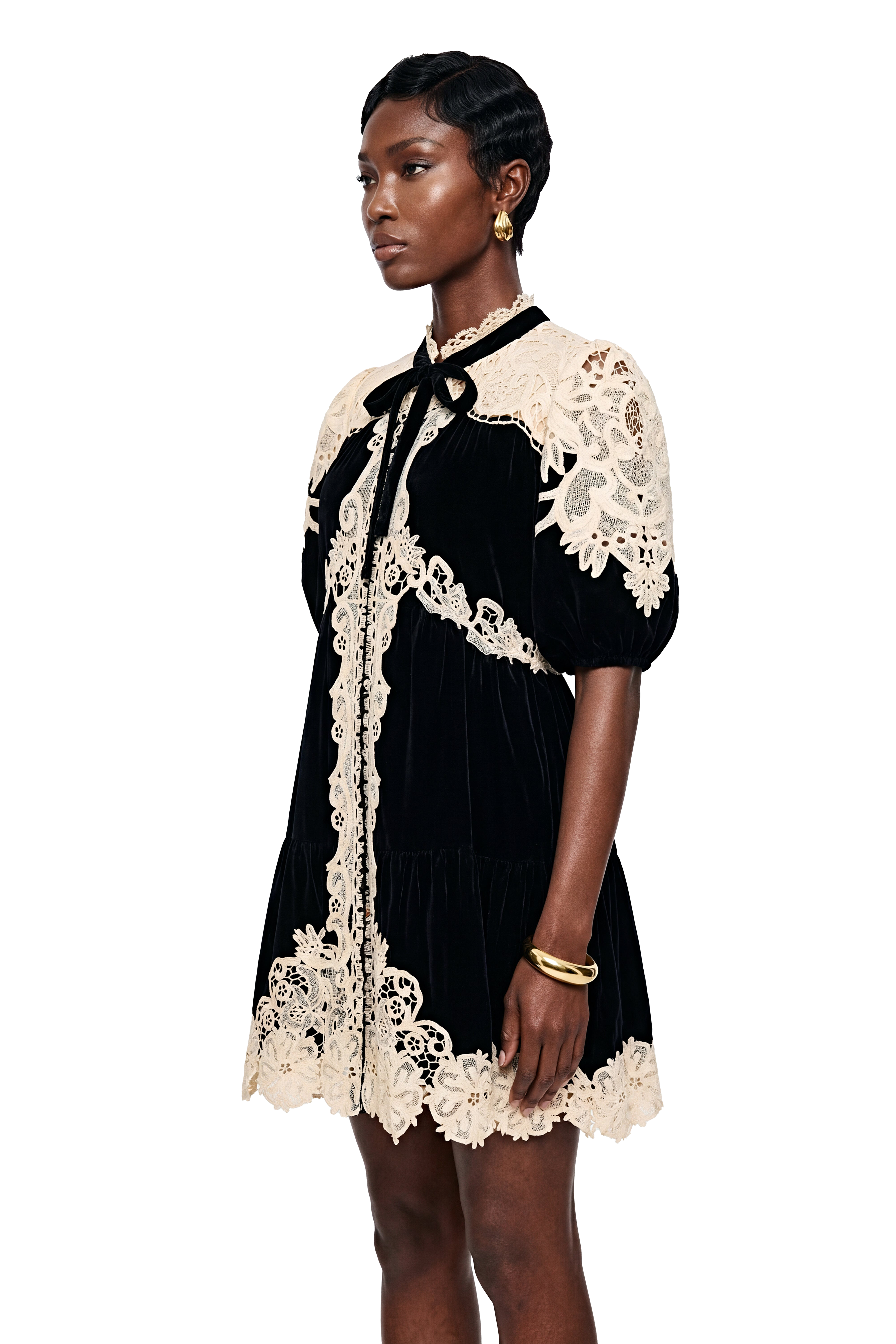 Nora Black Velvet Mini Dress with Lace Panels – Miss Rosier
