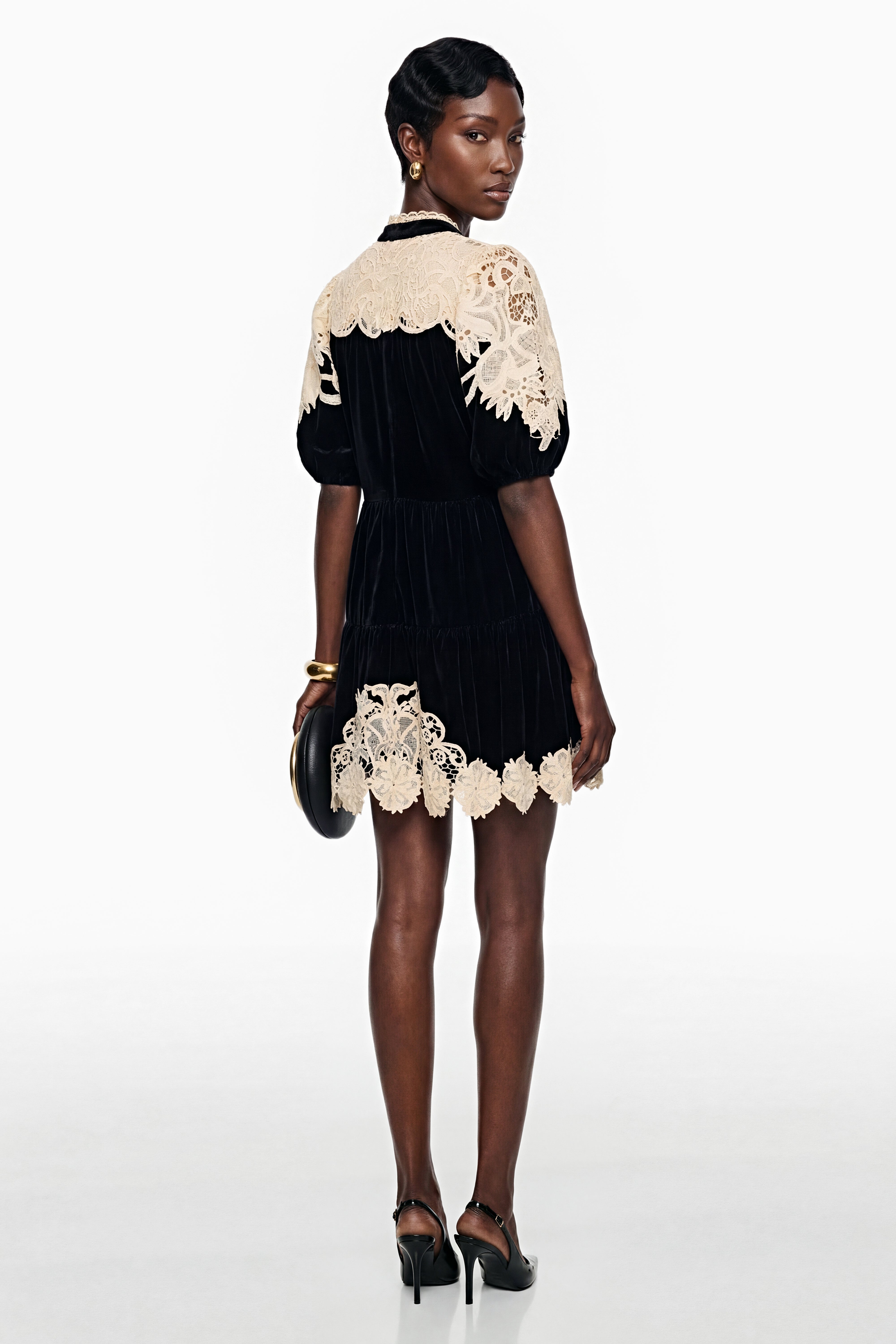 Short Sleeve Velvet & Lace Mini Dress