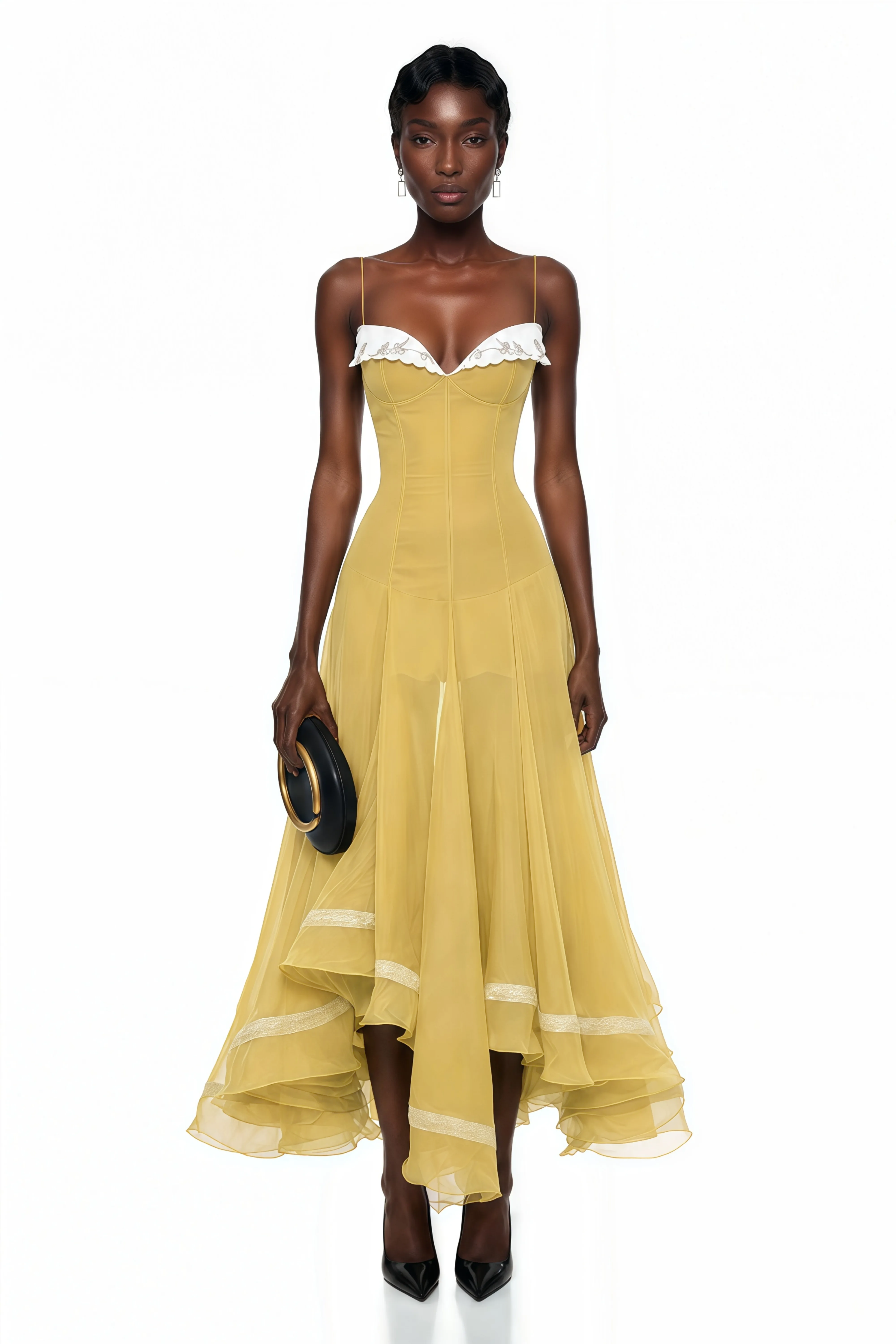 Nuria Yellow Asymmetrical Midi Dress