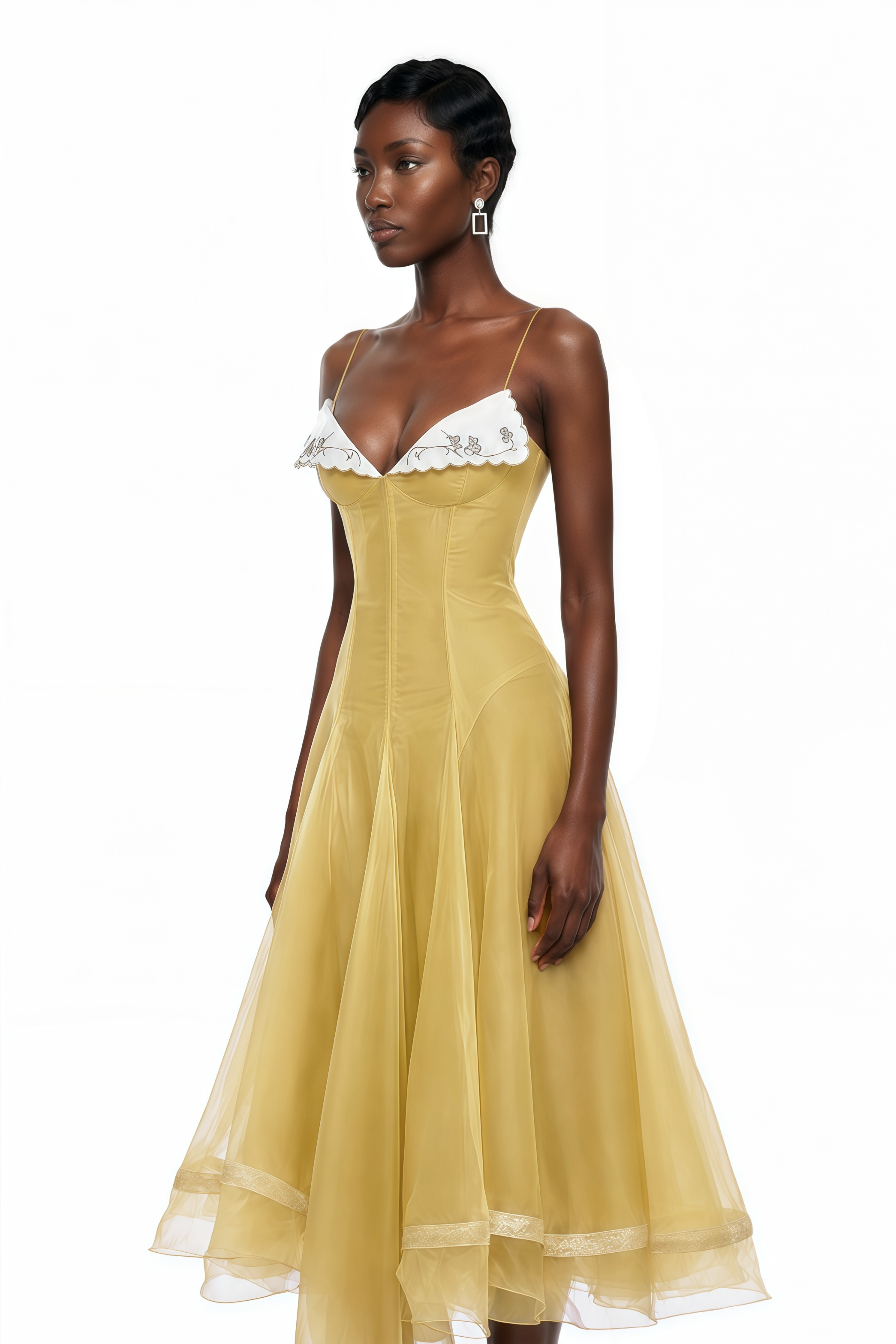 Nuria Yellow Asymmetrical Midi Dress