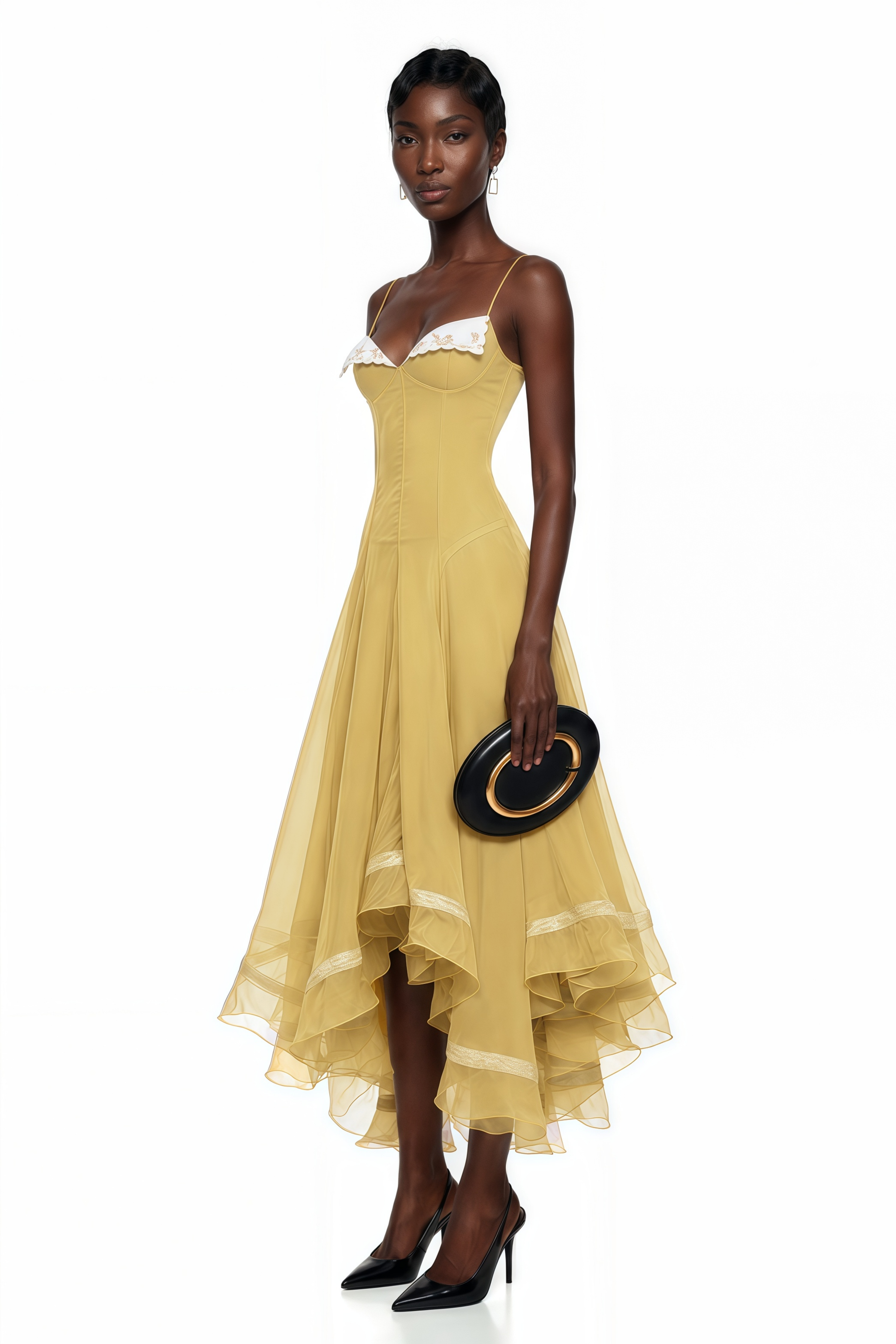 Nuria Yellow Asymmetrical Midi Dress