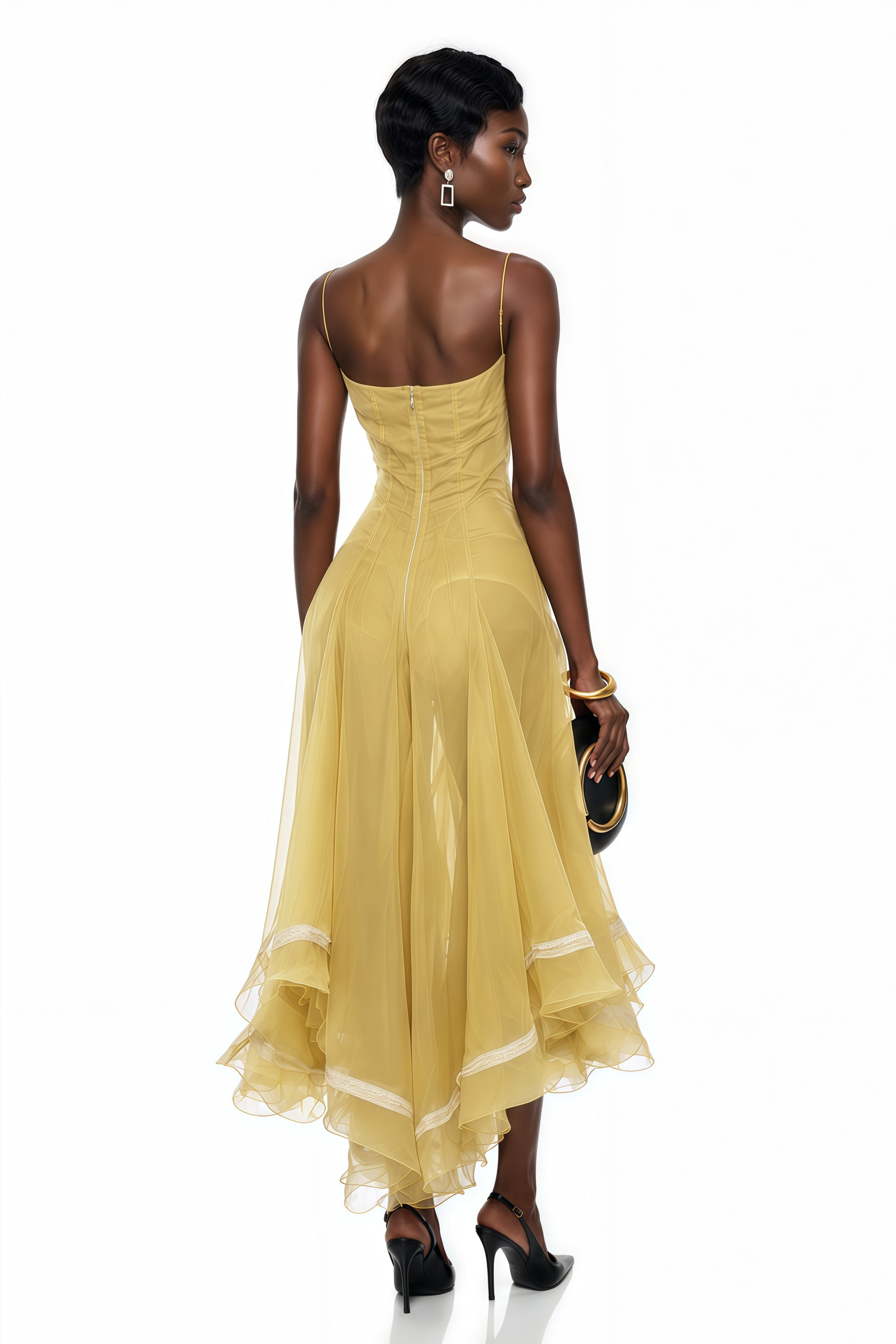 Nuria Yellow Asymmetrical Midi Dress