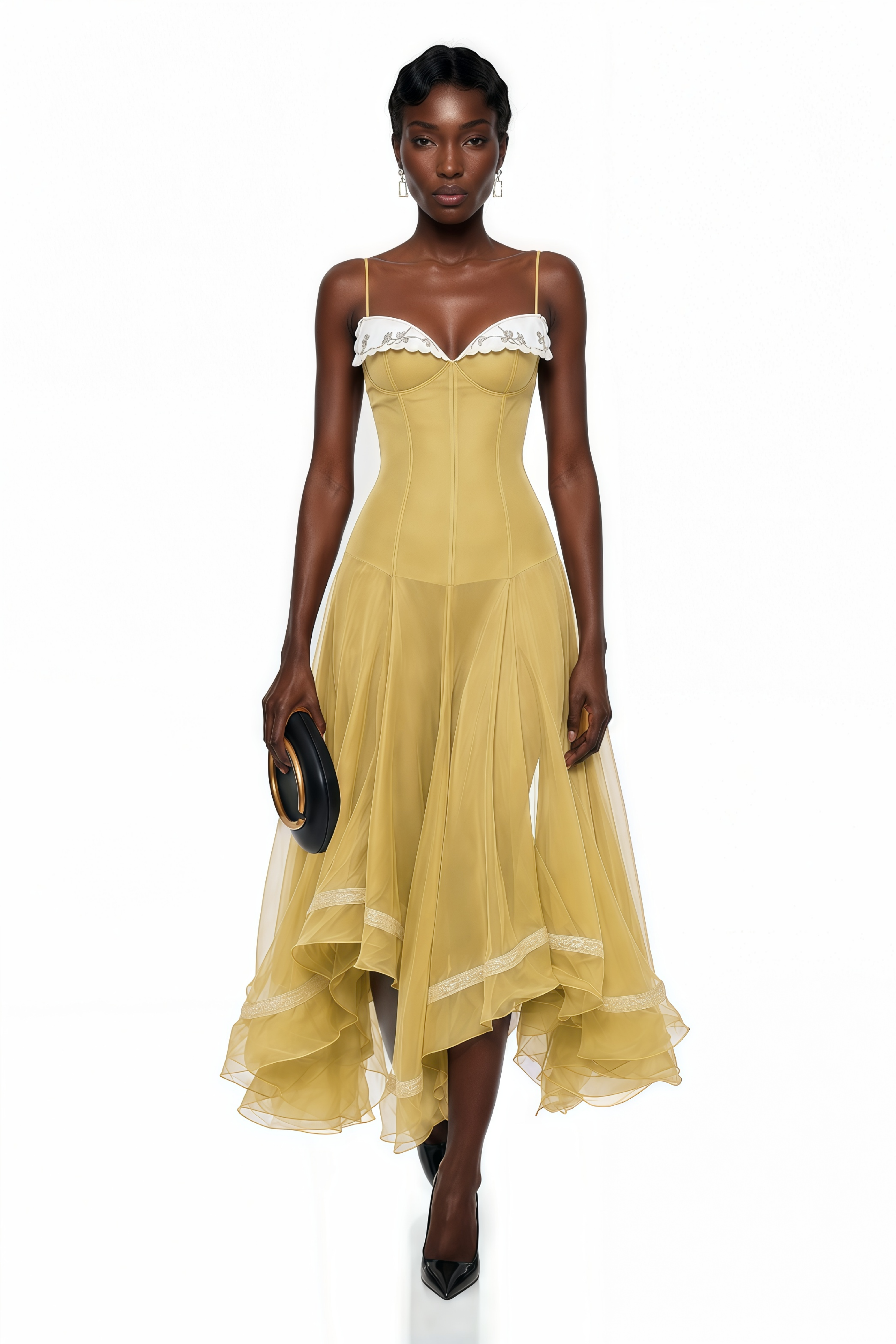 Nuria Yellow Asymmetrical Midi Dress