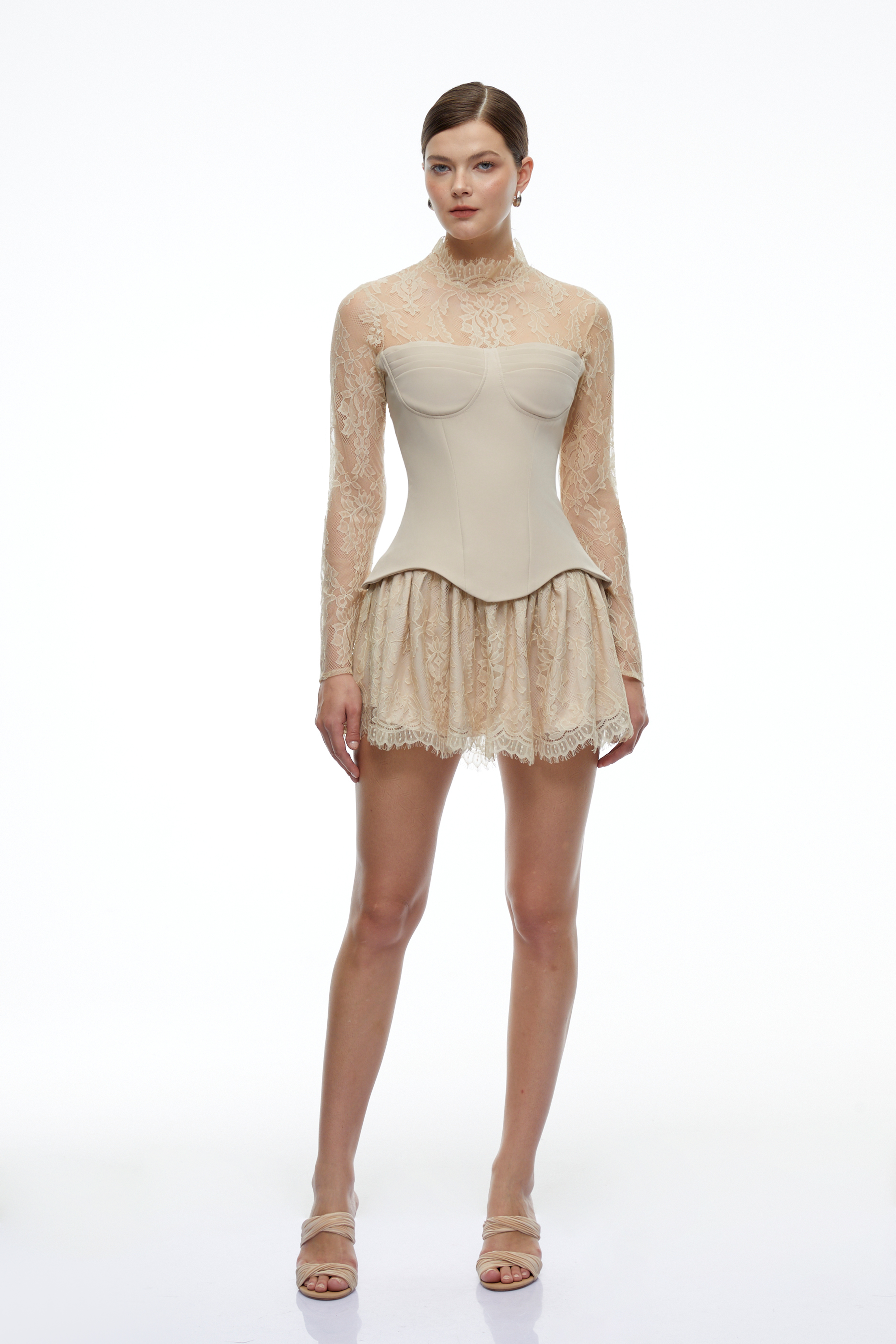 Nyzelle Neutral Lace Corset Mini Dress