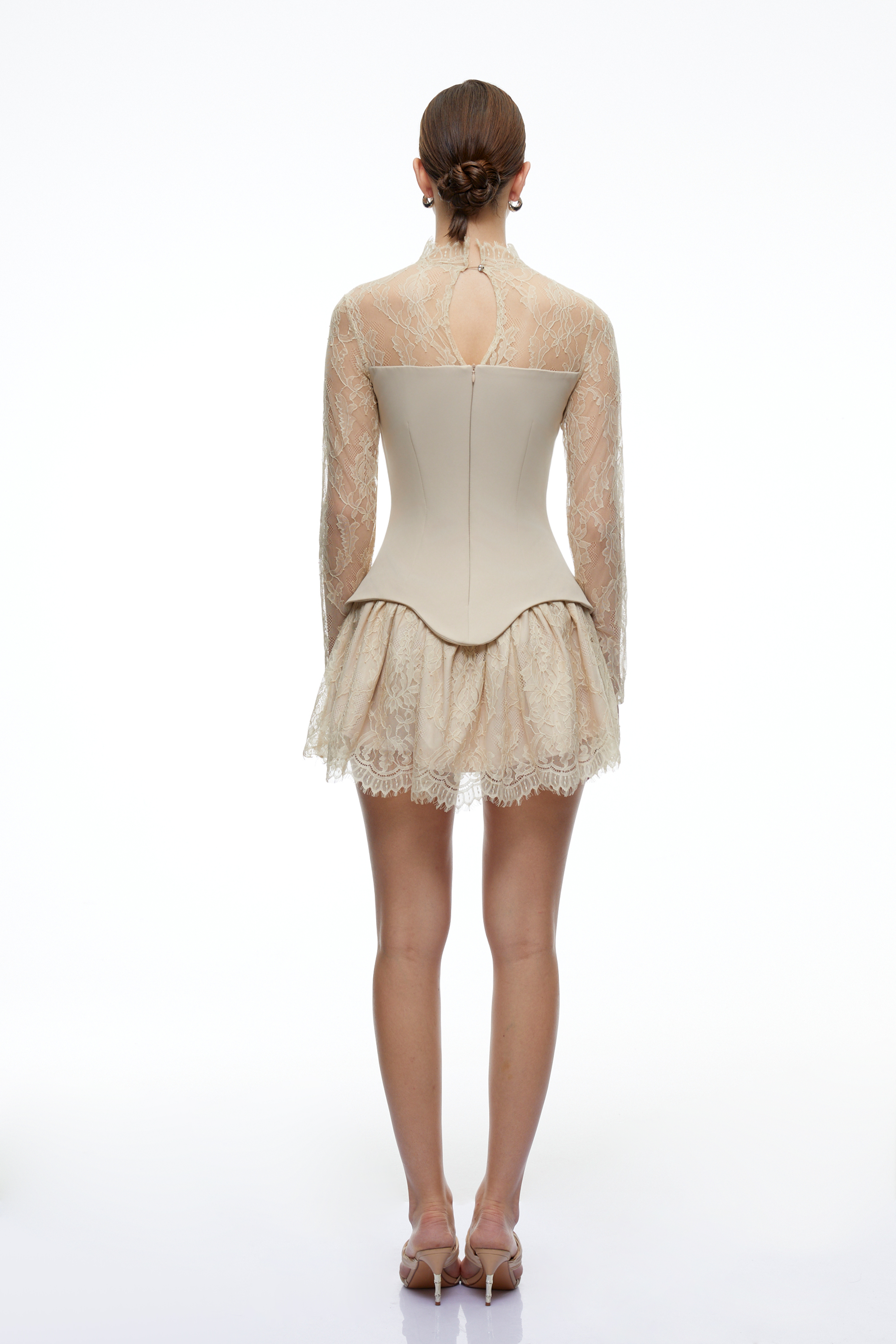 Nyzelle Neutral Lace Corset Mini Dress