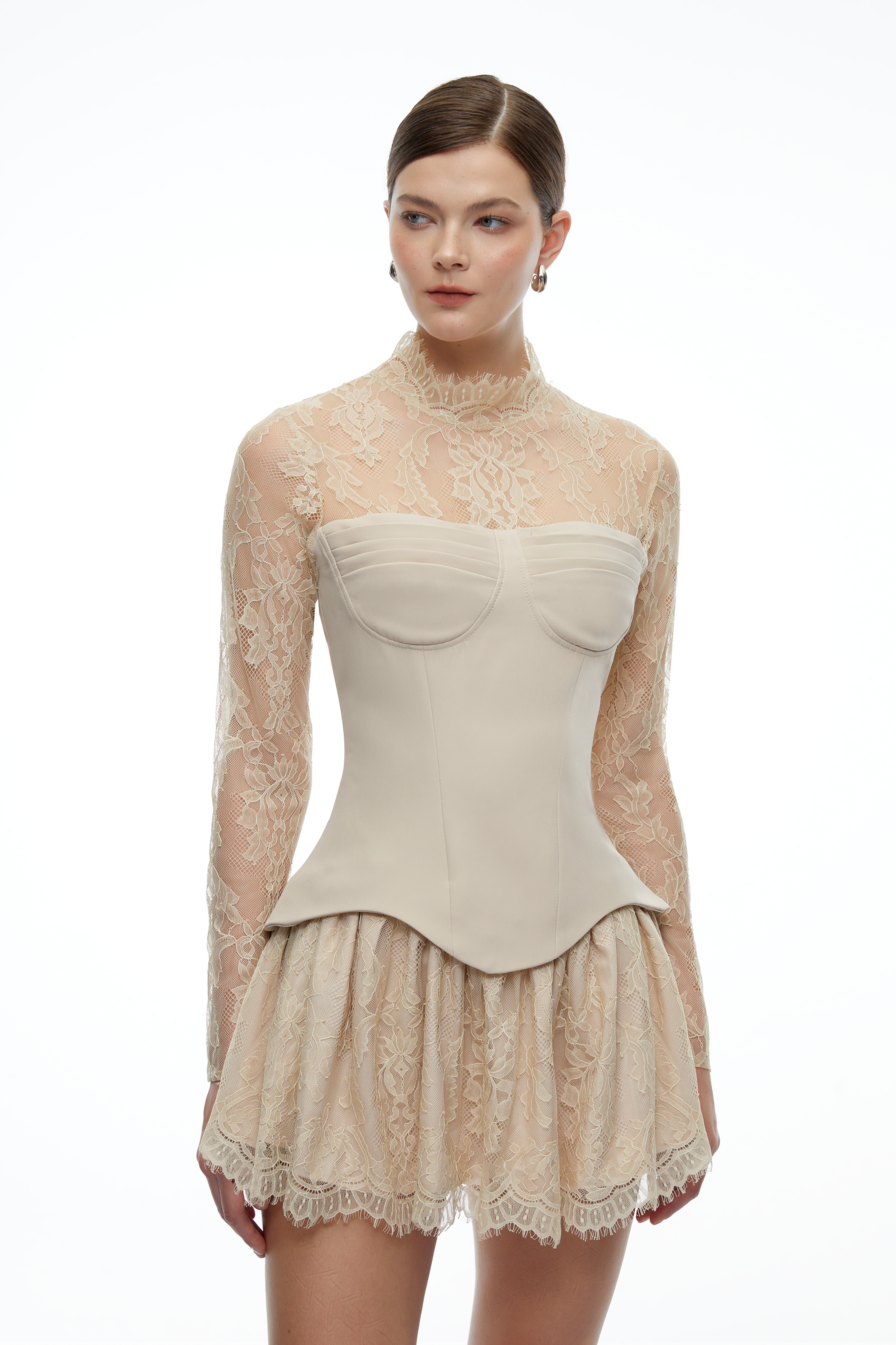 Nyzelle Neutral Lace Corset Mini Dress