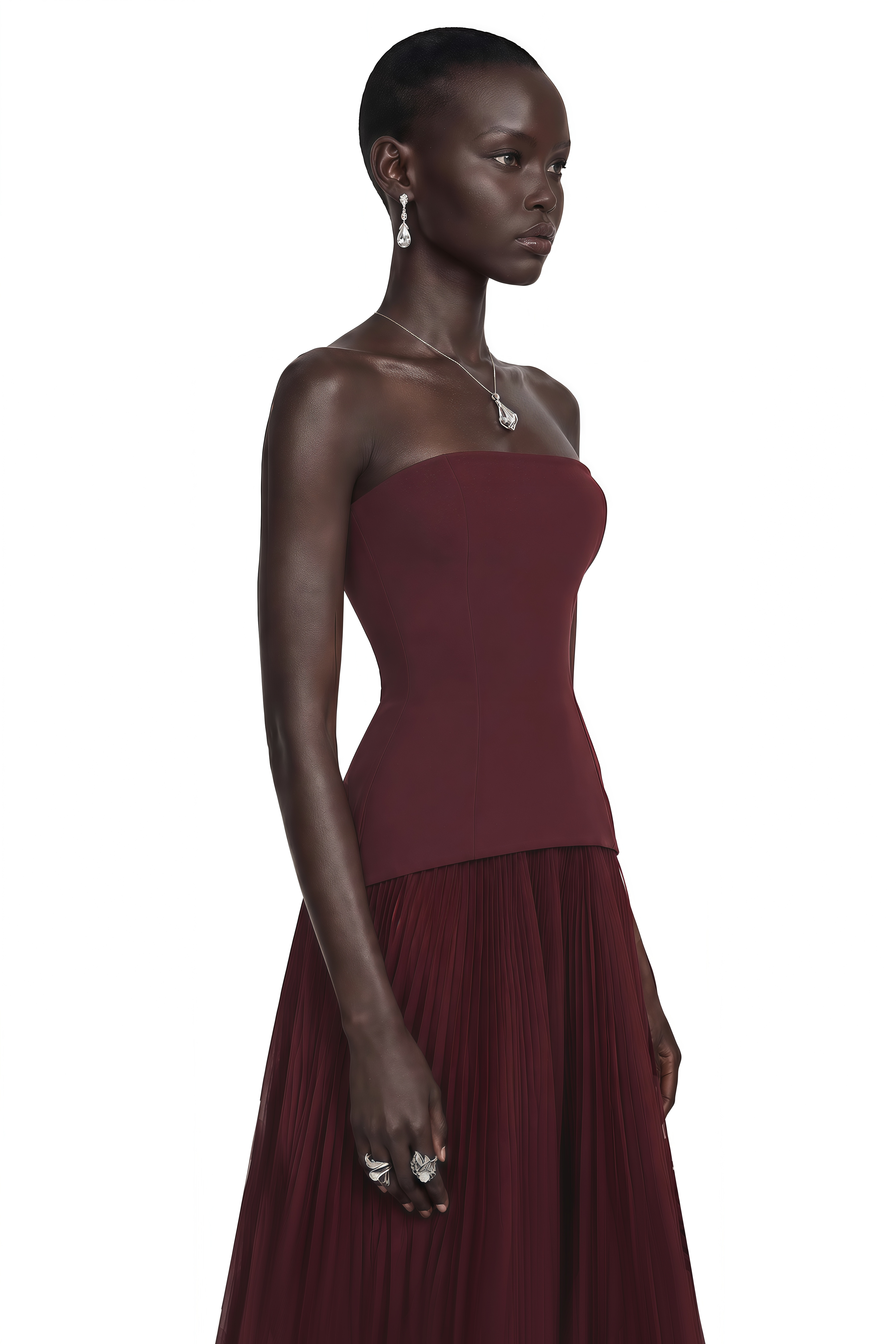 pleated burgundy dress Océane Off Shoulder Maxi with 3D Florals – Miss Rosier A Line V Neck colourway-odette Flattering Fit Color:M-Emerald Green