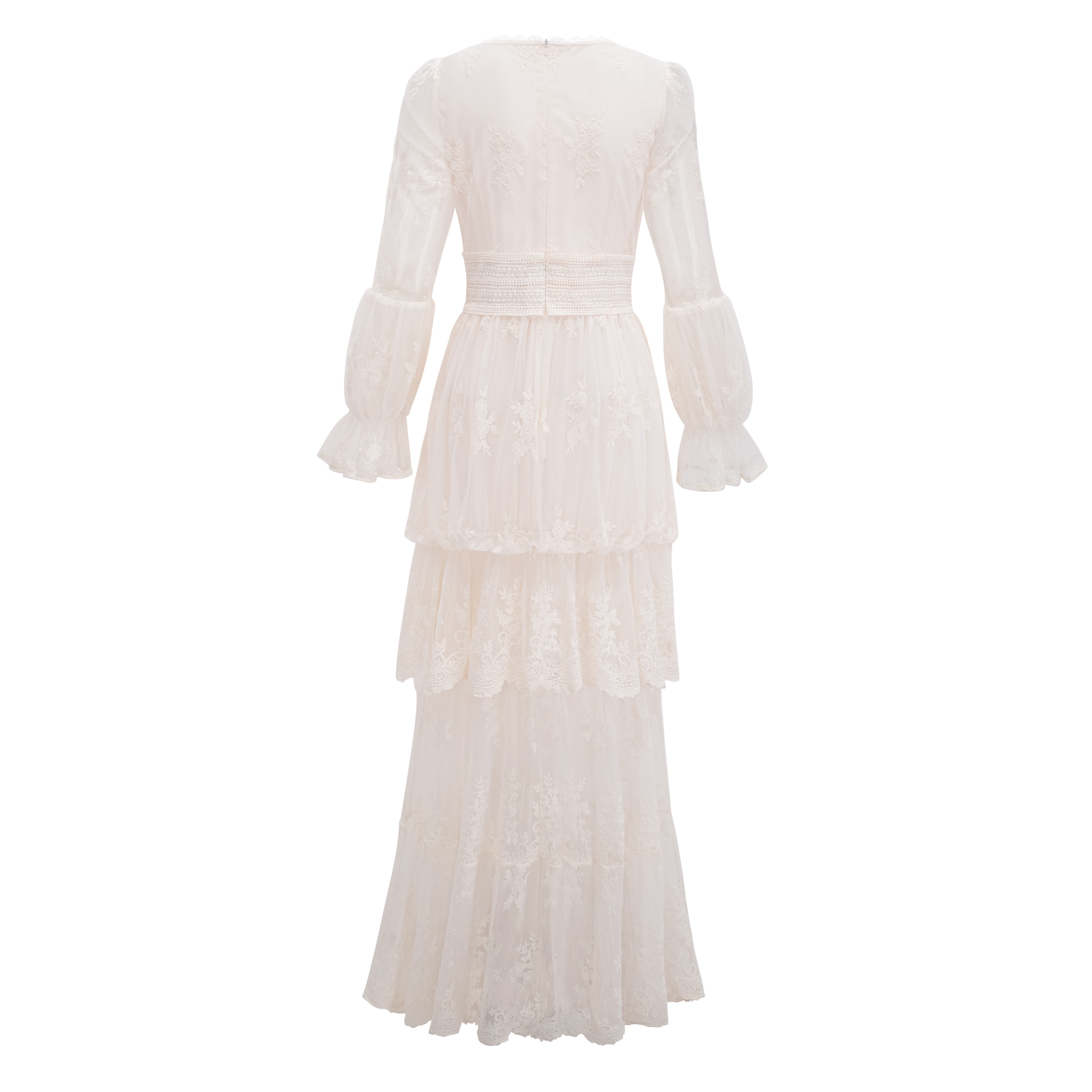 Ocean Cream Lace Ruffled Maxi Dress