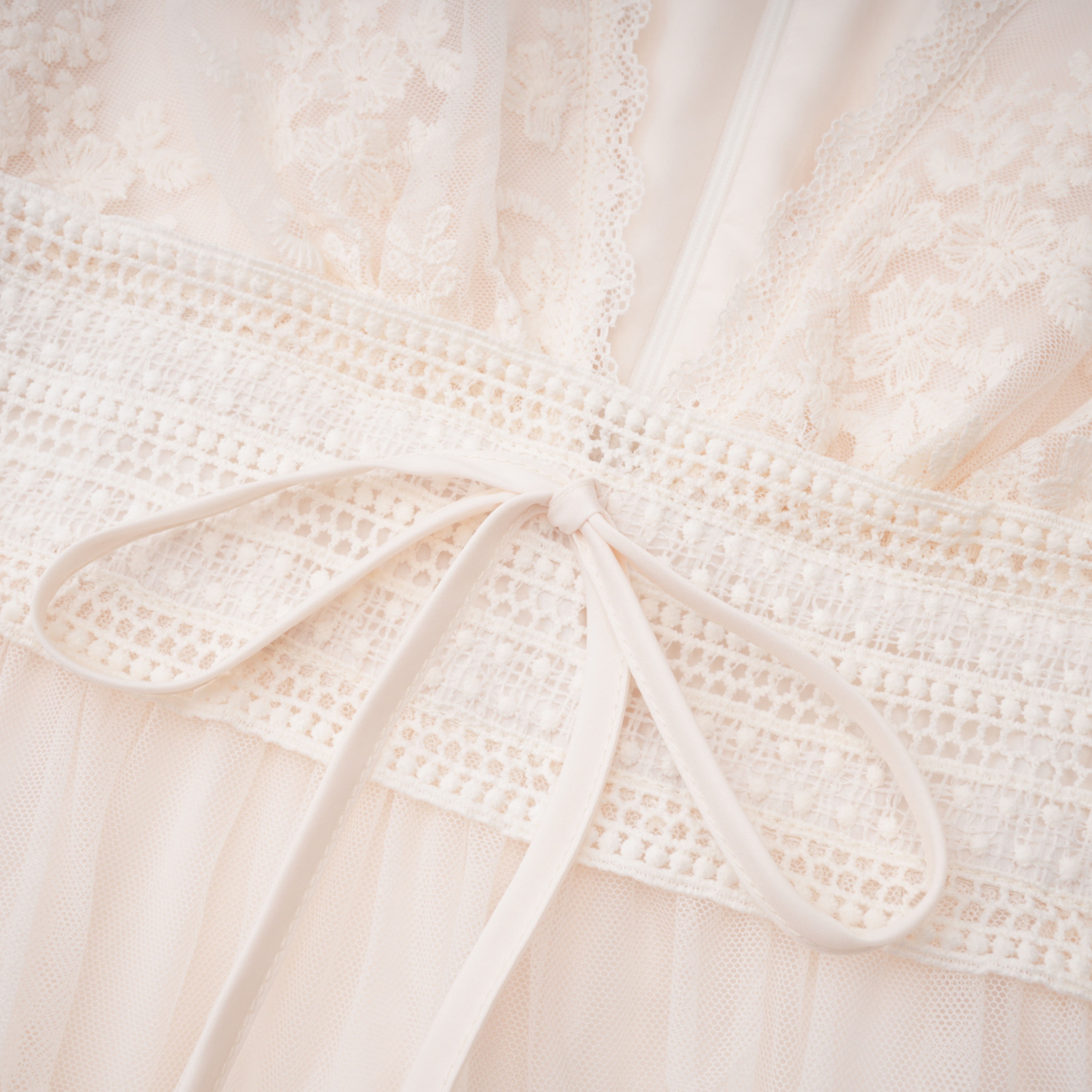 Ocean Cream Lace Ruffled Maxi Dress