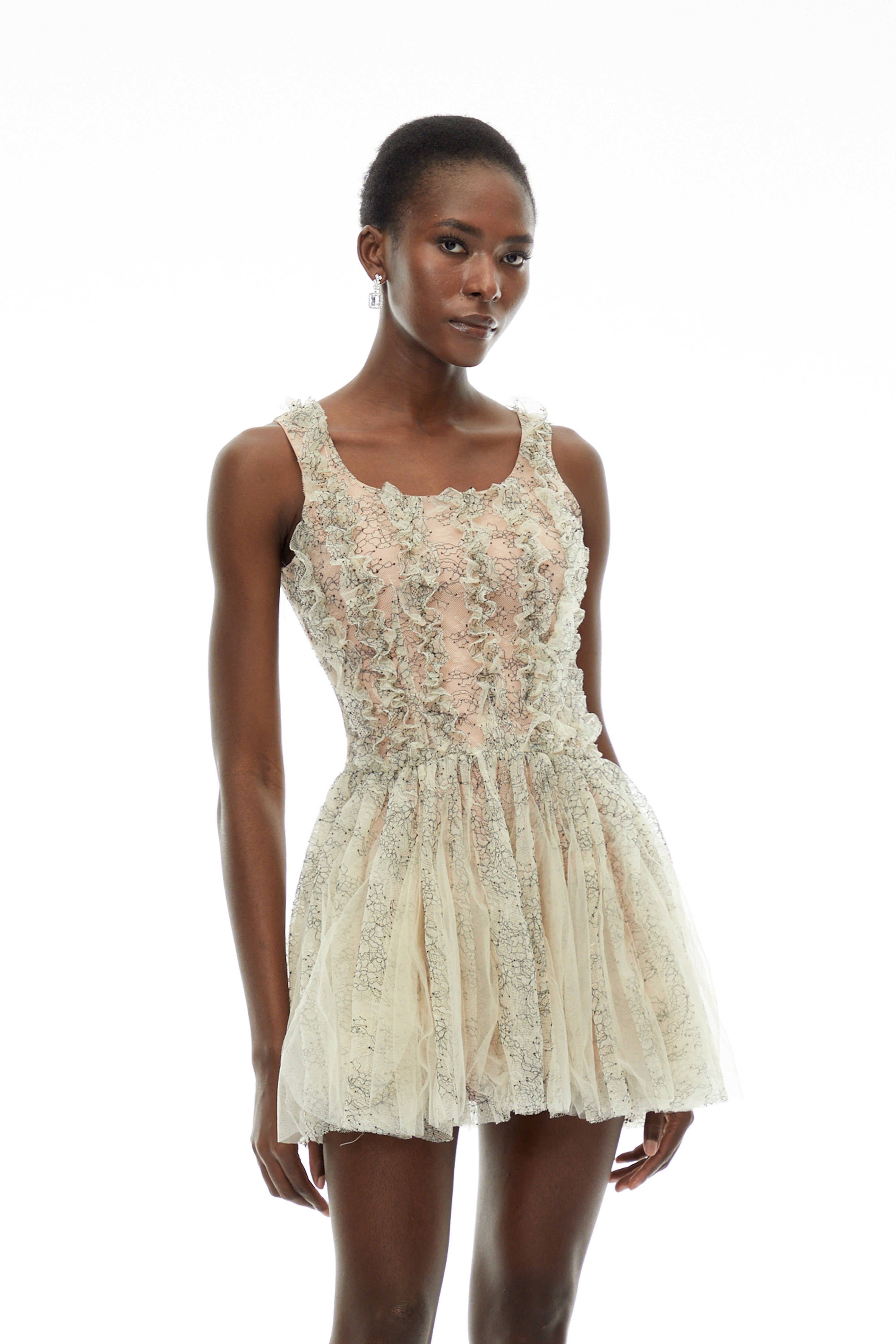 Octavia Green Ruched Mini Dress with Mesh Panels – Miss Rosier