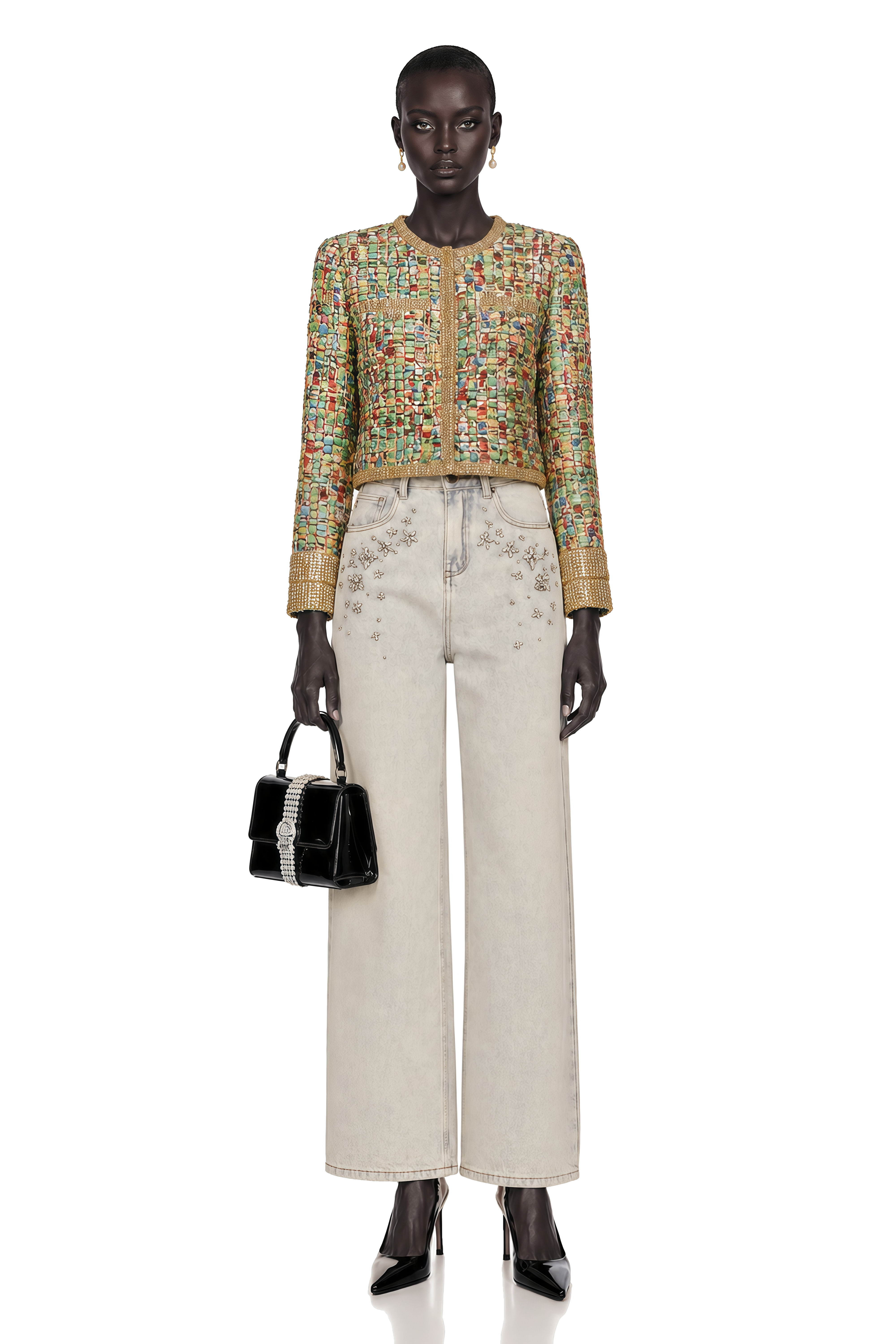 Octavie Gold-Tone Sequined Checked Tweed Jacket