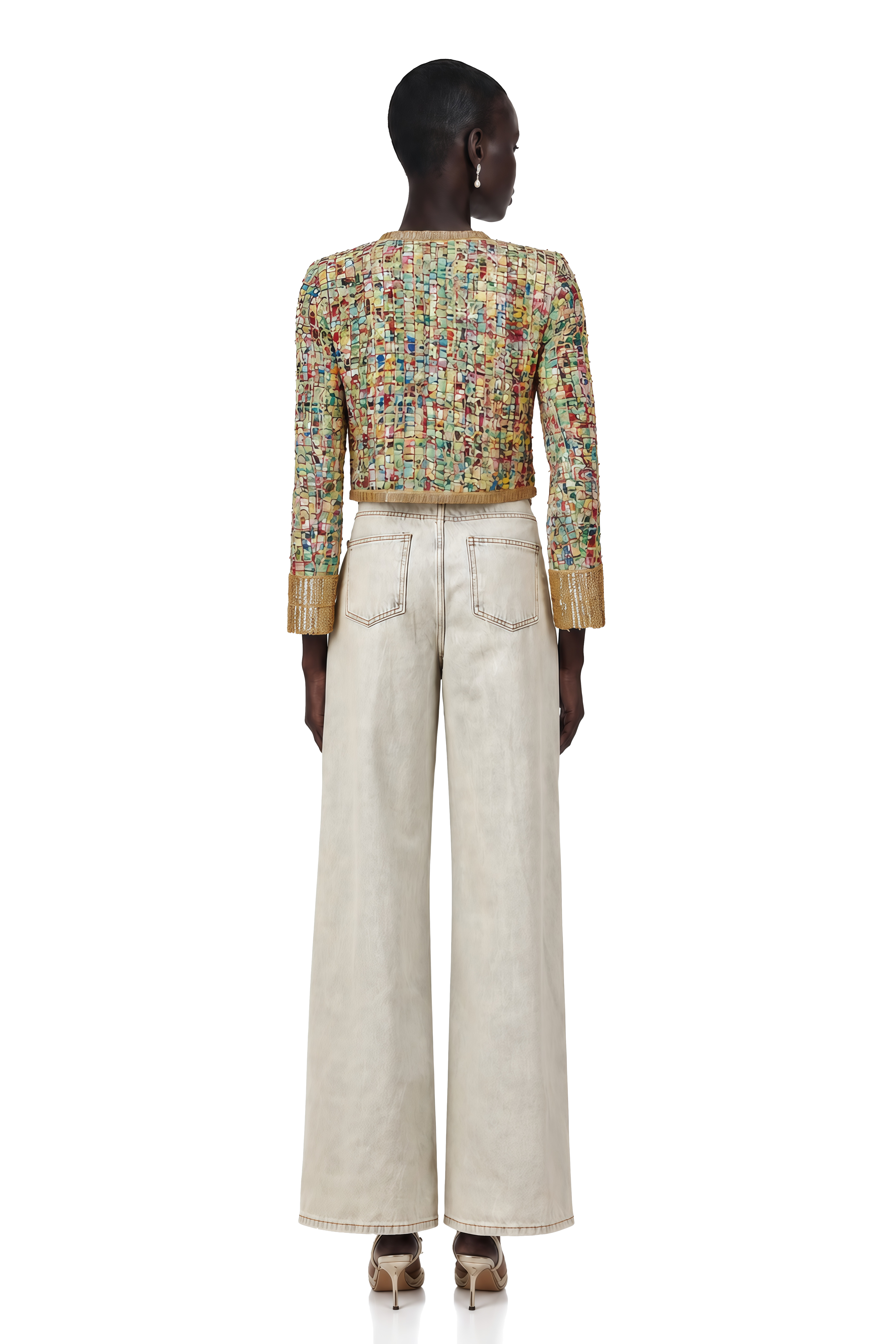 Octavie Gold-Tone Sequined Checked Tweed Jacket