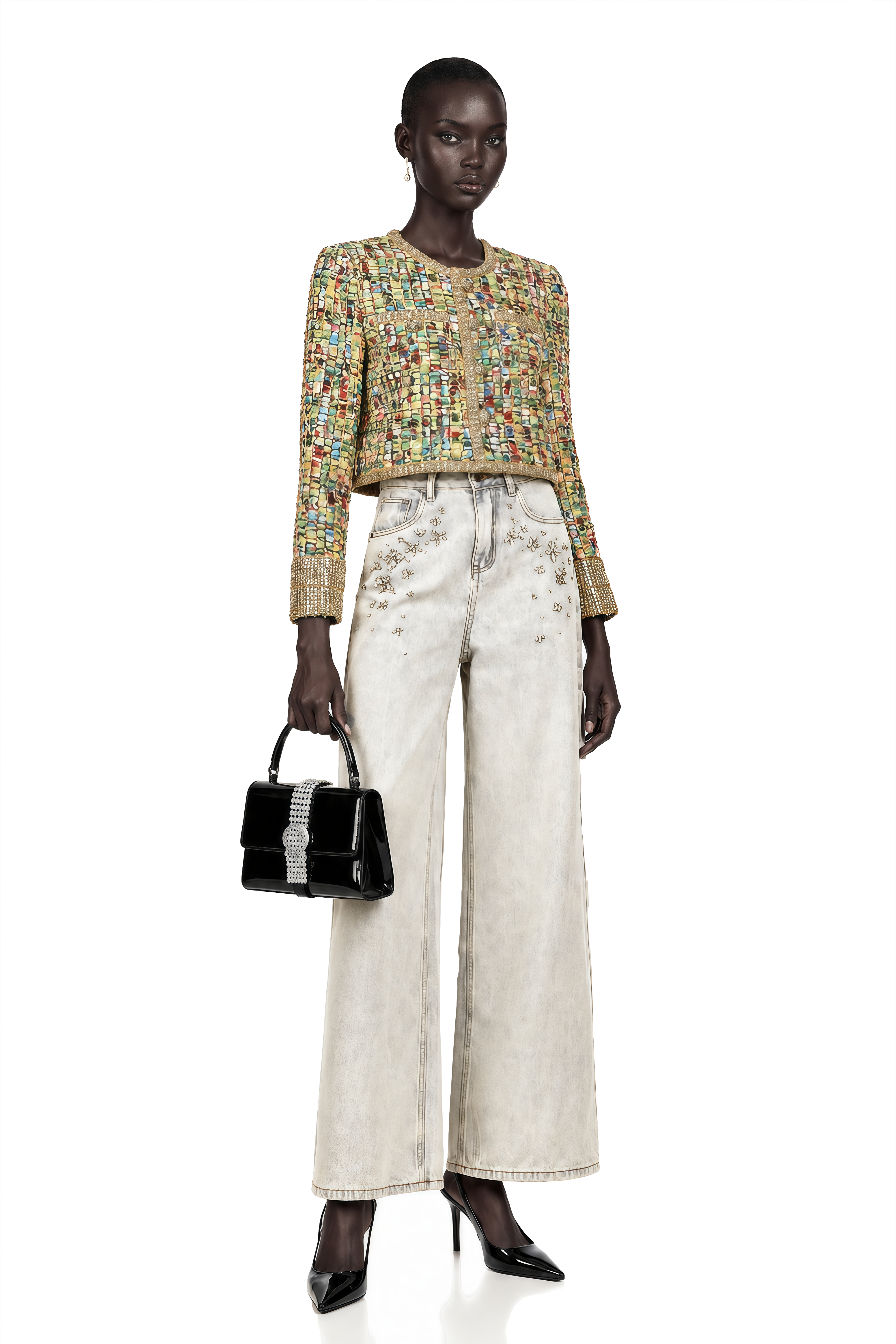 Octavie Gold-Tone Sequined Checked Tweed Jacket