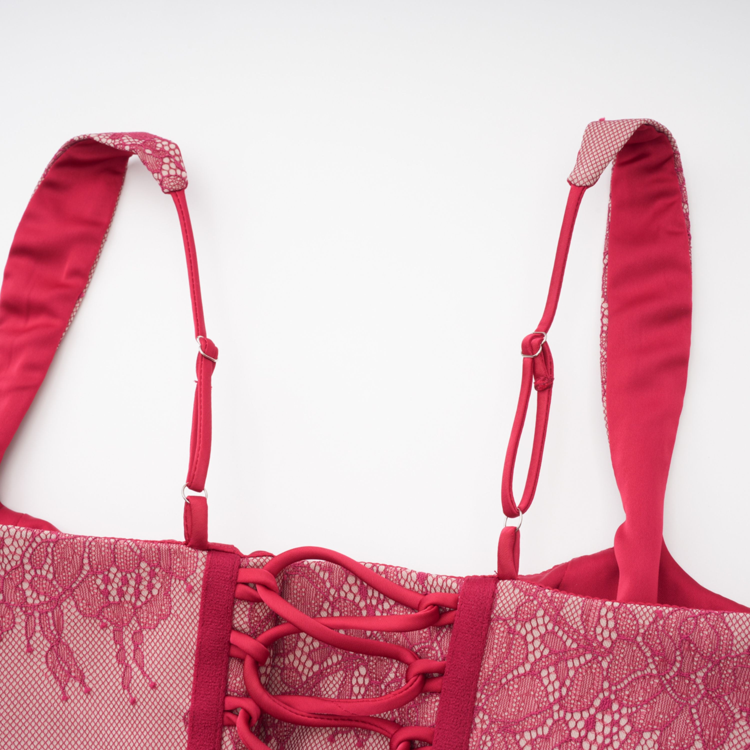 Olesya Red Lace Top & Ruched Skirt Set