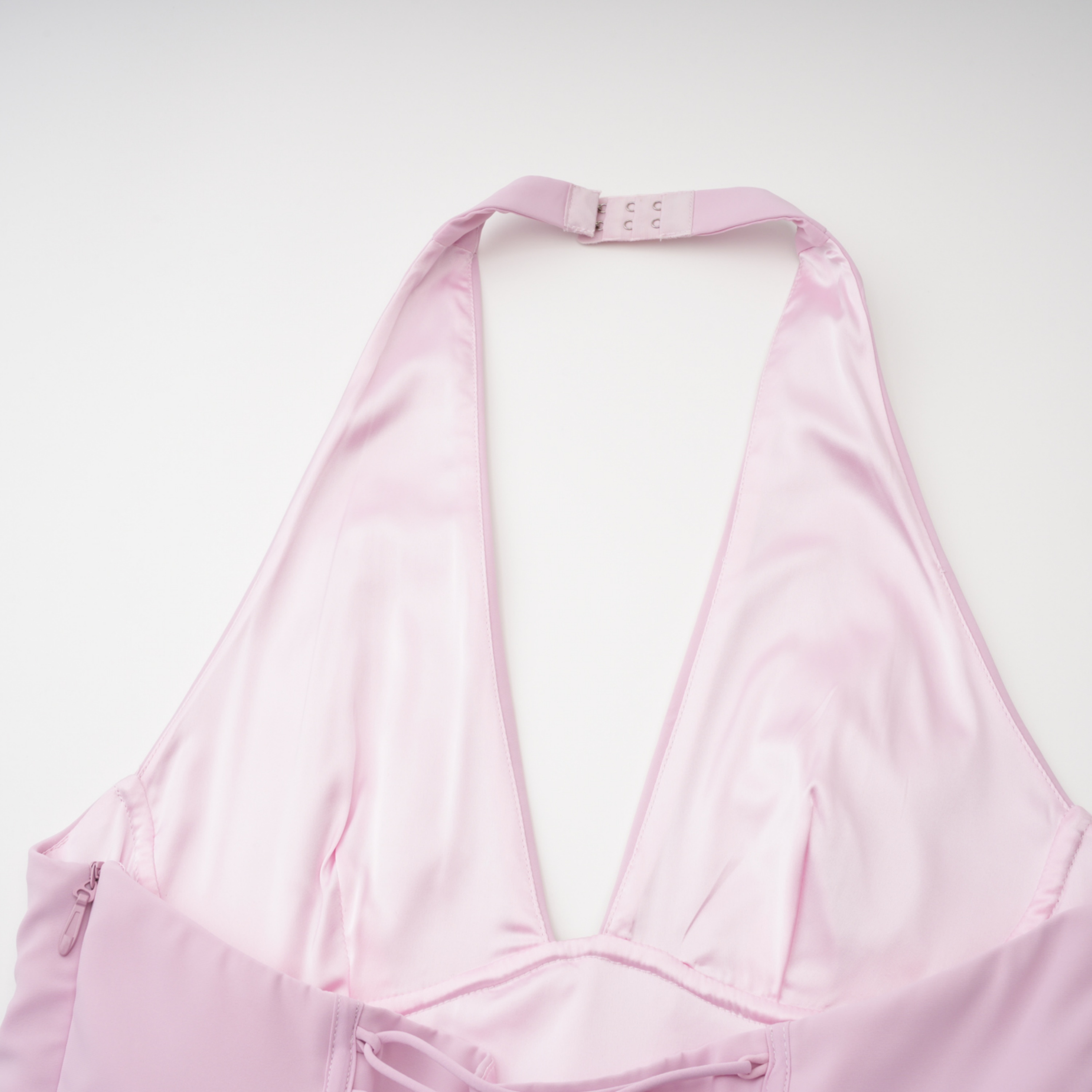 Ombeline Pink Halterneck Ruched Maxi Dress with Slit