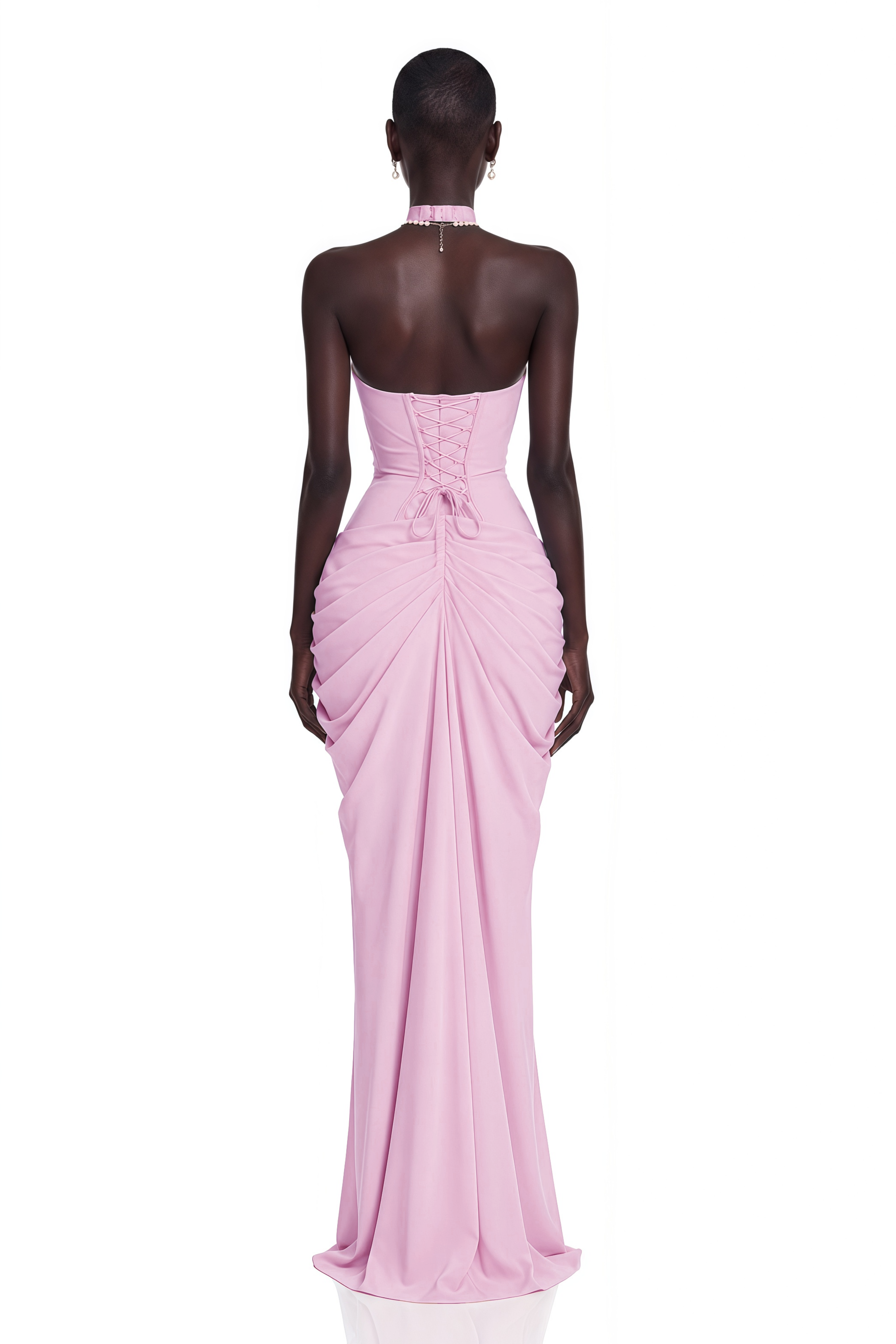 Ombeline Pink Halterneck Ruched Maxi Dress with Slit
